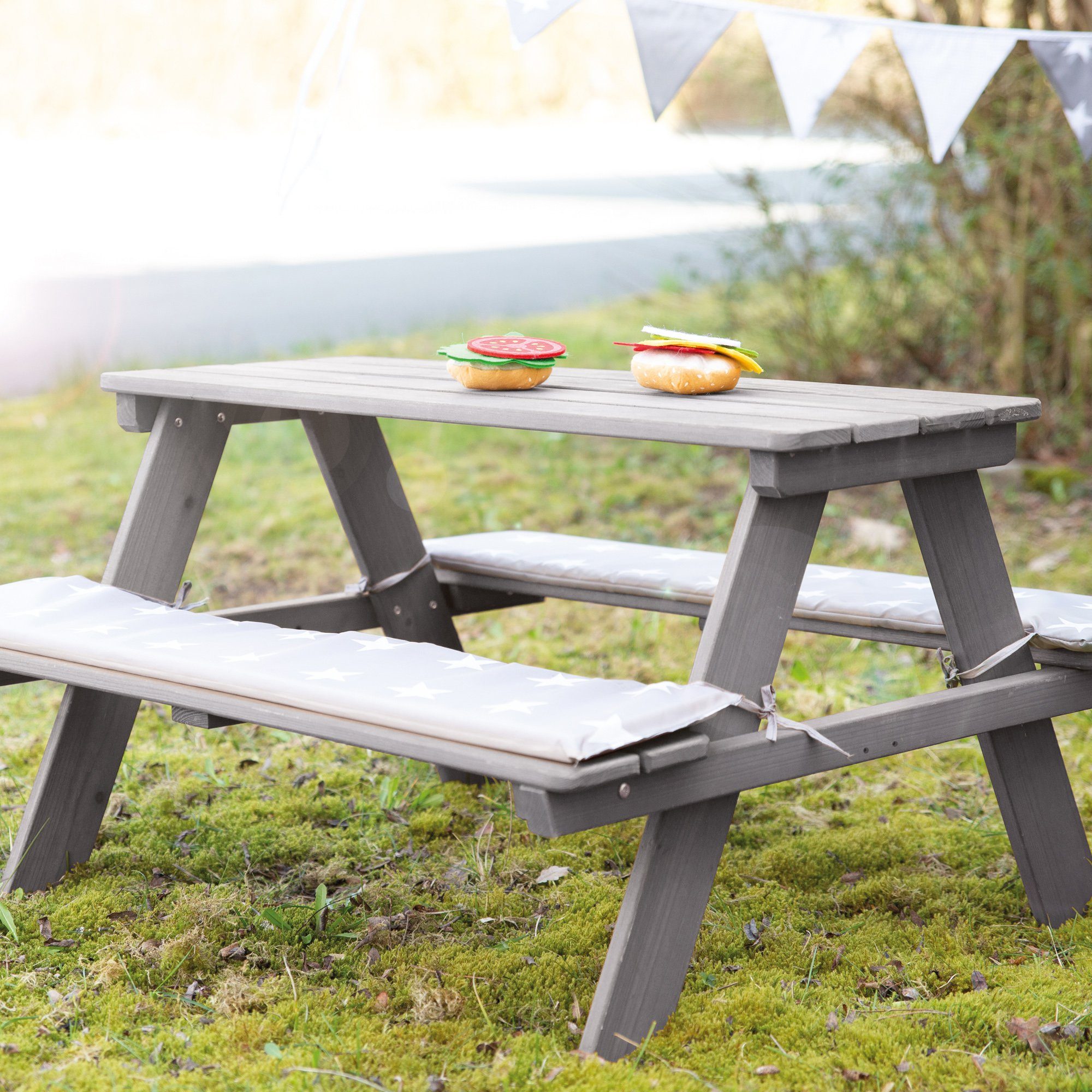 roba® Kindersitzgruppe Picknick for 4 Outdoor +, Grau, (Set), mit abgerundeten Ecken; inklusive Sitzauflagen Â»Little StarsÂ«
