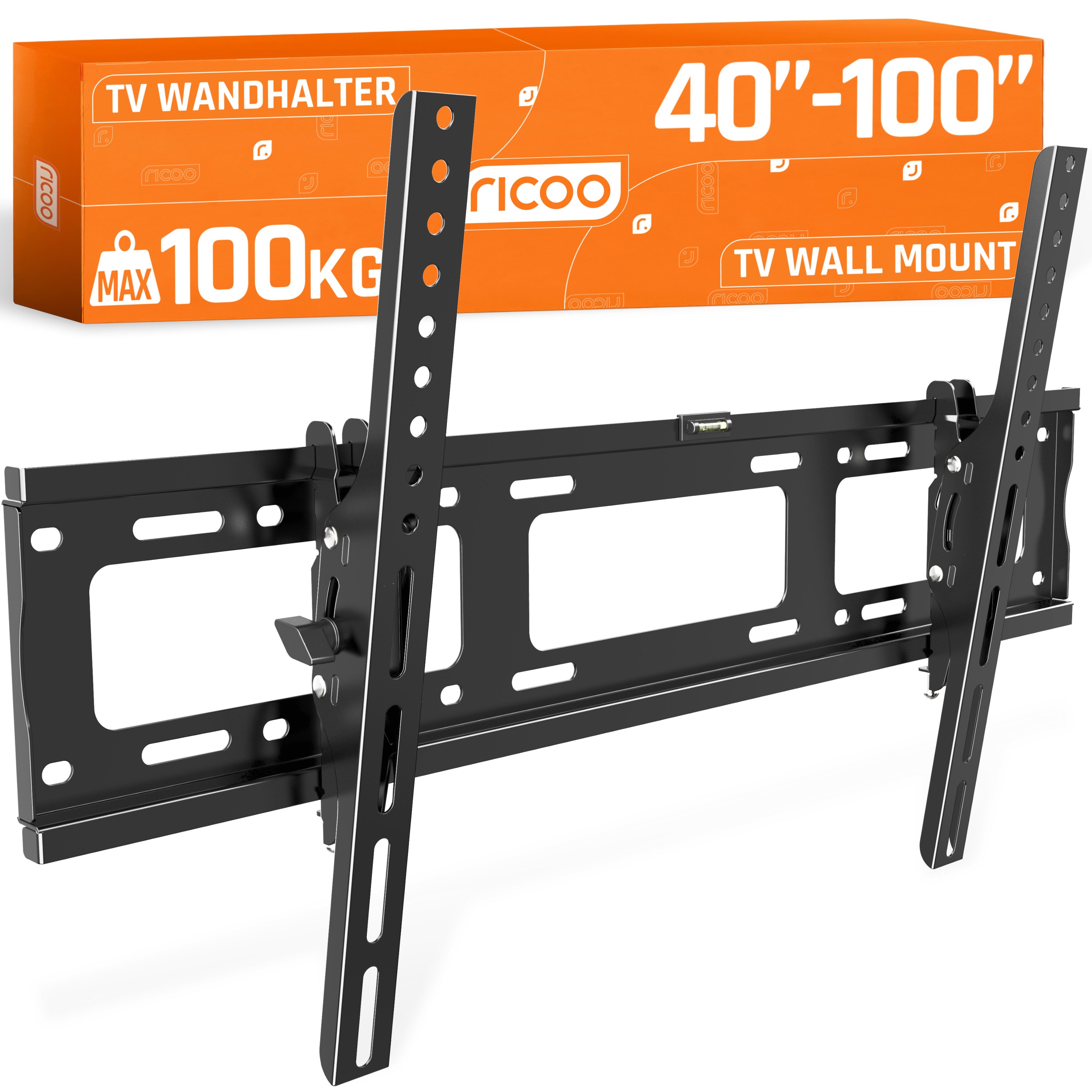 RICOO TV-Wandhalterung TV Wandhalter 37"- 80" max 100 Kg Belastungsgewicht neigbar R07, (bis 80 Zoll, VESA 300x200 bis 700x400, 1-tlg., fest, neigbar, für 37 Zoll/ 94 cm - 80 Zoll/ 203 cm Diagonale stabil, flach bis 30° neigbar Wandabstand 65 mm ultra slim Wand Halterung)