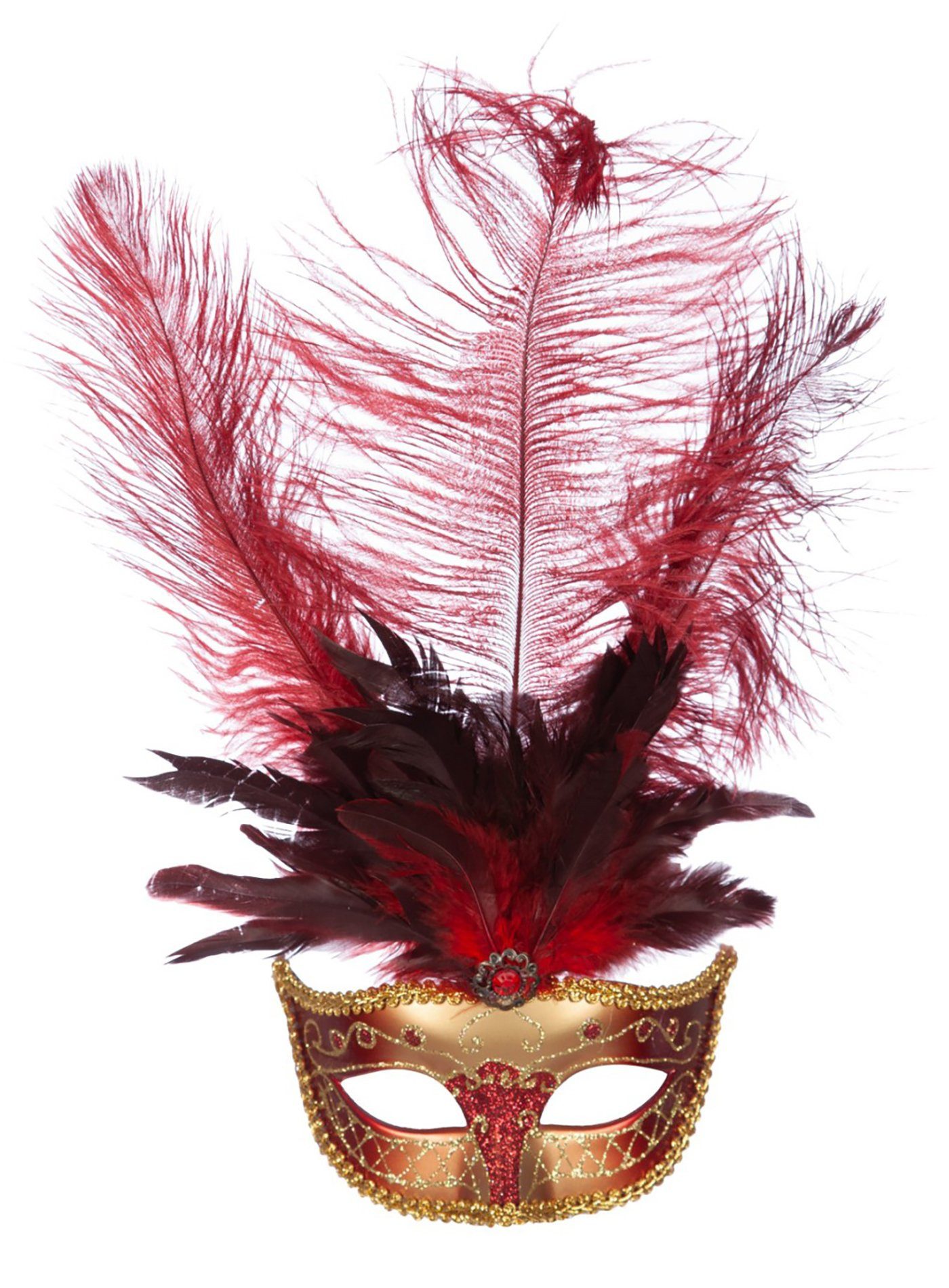 Metamorph Verkleidungsmaske Venezianische Federmaske rot, Ideal für venezianischen Maskenball, Krimidinner oder barocke Kostüme