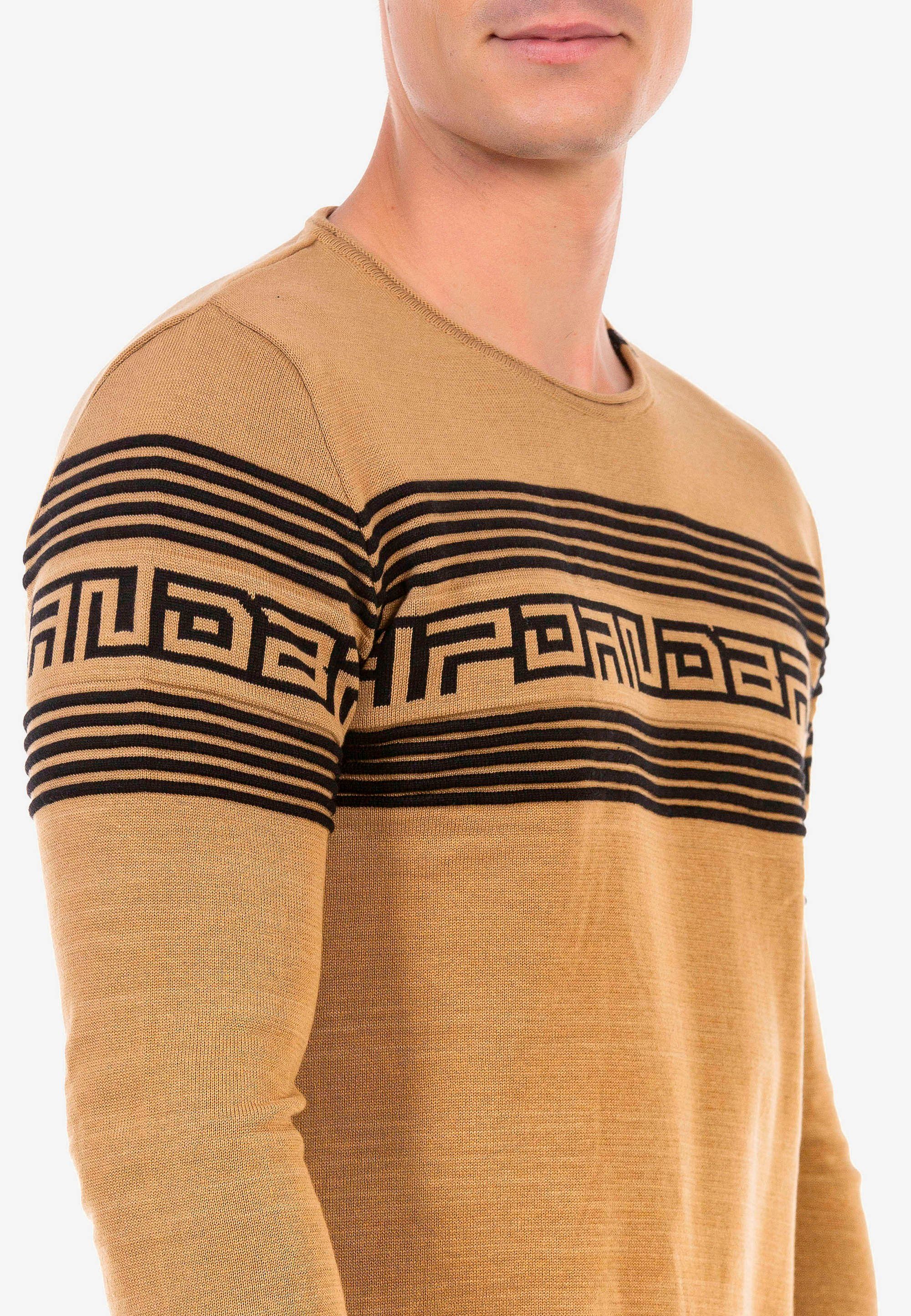 modischer camelfarben Strickpullover Streifenoptik Baxx in Cipo &