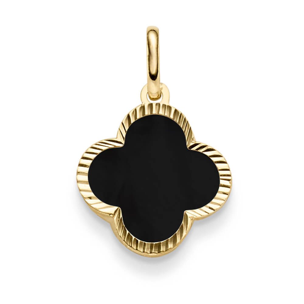 Kettenanhänger Anhänger aus 585 Gelbgold mit Blume aus Onyx schwarz