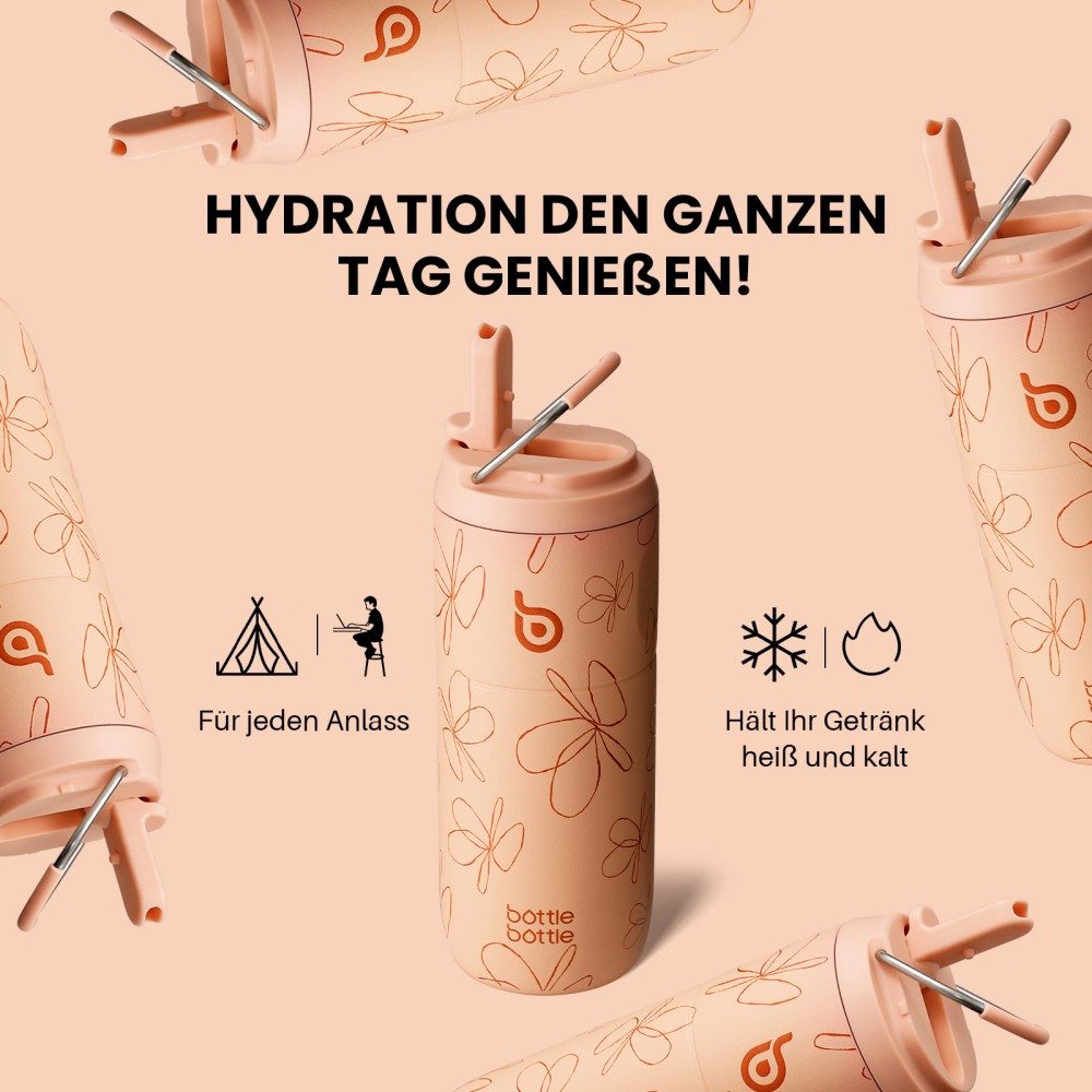 BOTTLE BOTTLE Trinkflasche Edelstahl Trinkflasche mit Strohhalm 500ml, auslaufsichere Sportwasserflasche, ideal für Schule, Büro und Ausflüge – Bild 4 von 5