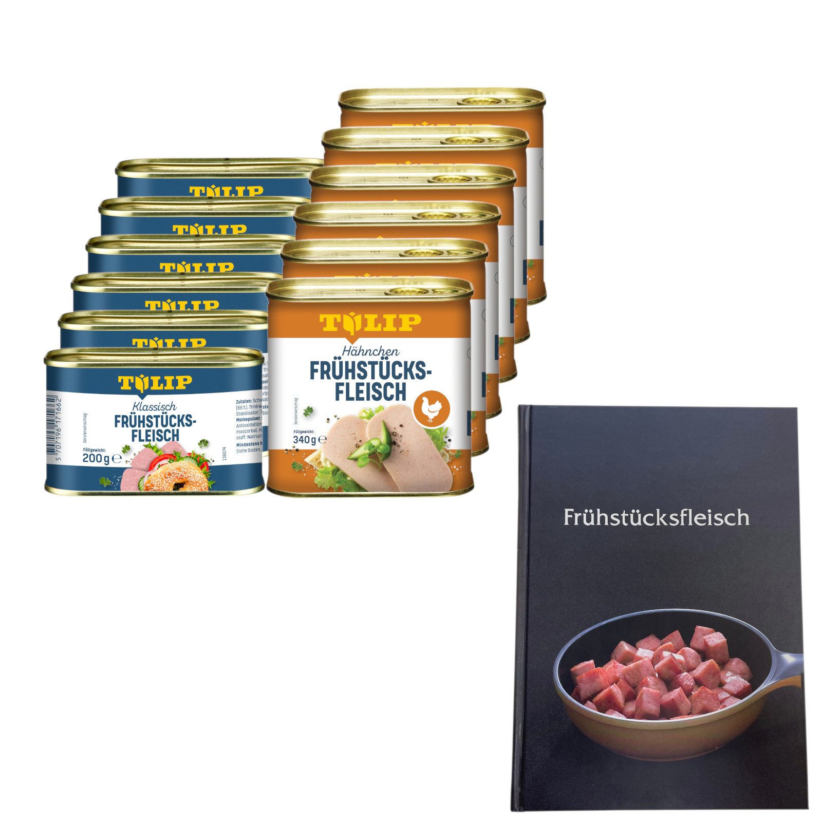 TULIP Wurstkonserve Frühstücksfleisch Schwein 200g + Hähnchen 340g Delikatesse +Kochbuch, (Set, Frühstücksfleisch Schwein + Hähnchen + Kochbuch)