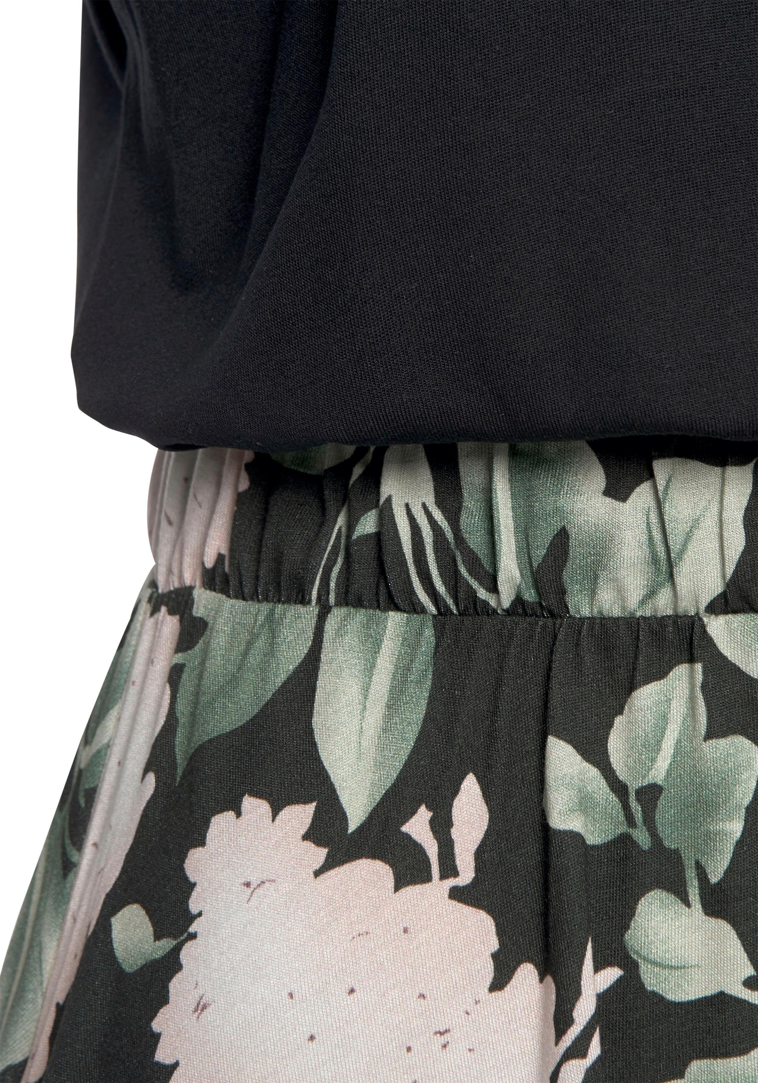 Buffalo Jerseykleid mit Rüsche in der Taille und bedrucktem Rock, kurzes Sommerkleid