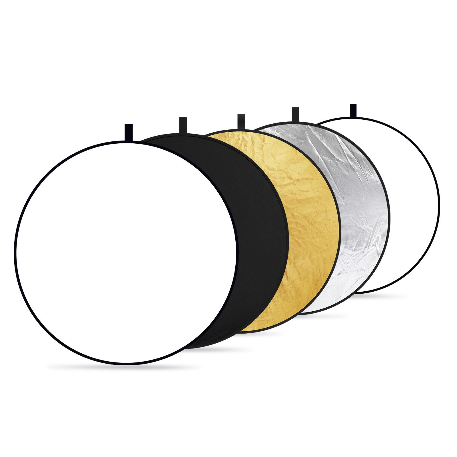 Neewer Blitzlichtreflektoren RF-60 5-in-1 60cm Lichtreflektor Diffusor, Faltbare, mit Tasche, (Packung, Farbe:Schwarz, Weiß, Gold, Grau, Silber), tragbar Fotoreflektor für Studio Fotografie Beleuchtung im Freien