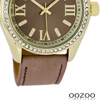 OOZOO Quarzuhr Oozoo Unisex Armbanduhr Vintage Series, (Analoguhr), Damen, Herrenuhr rund, groß (ca. 40mm) Lederarmband braun