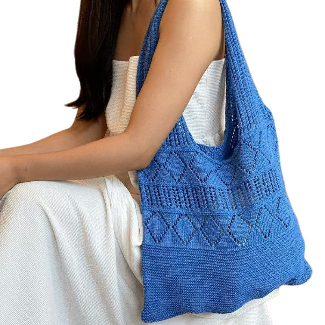 Diwzbyn Schultertasche Häkeltaschen,Sommer Strand Mesh Tragetasche Damen Boho Umhängetasche (Einkaufstasche Lässige Reisetaschen Tasche faltbar Hobo Taschen), für Reisen Einkaufen und Alltag