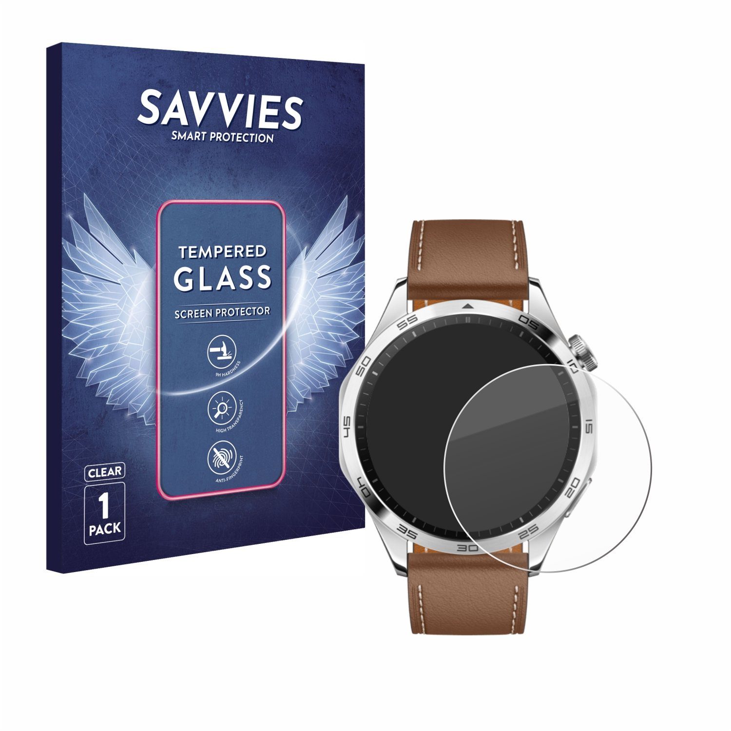 Savvies Displayschutzglas Schutzglas für Huawei Watch GT 4 (46mm), Displayschutz 9H Glas Klar Transparent