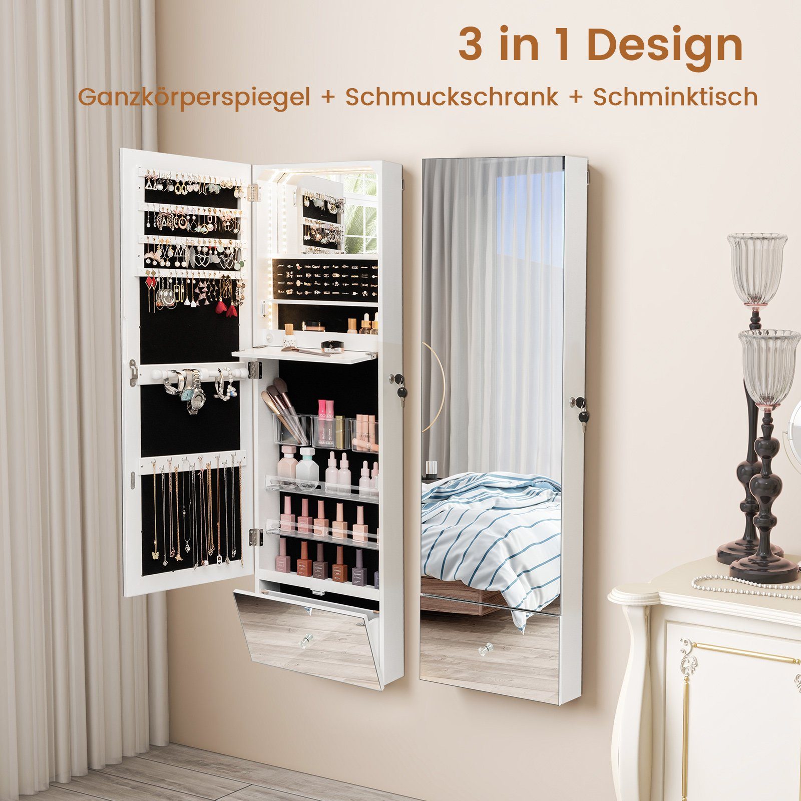 COSTWAY Schmuckschrank mit Spiegel, LED & günstig online kaufen