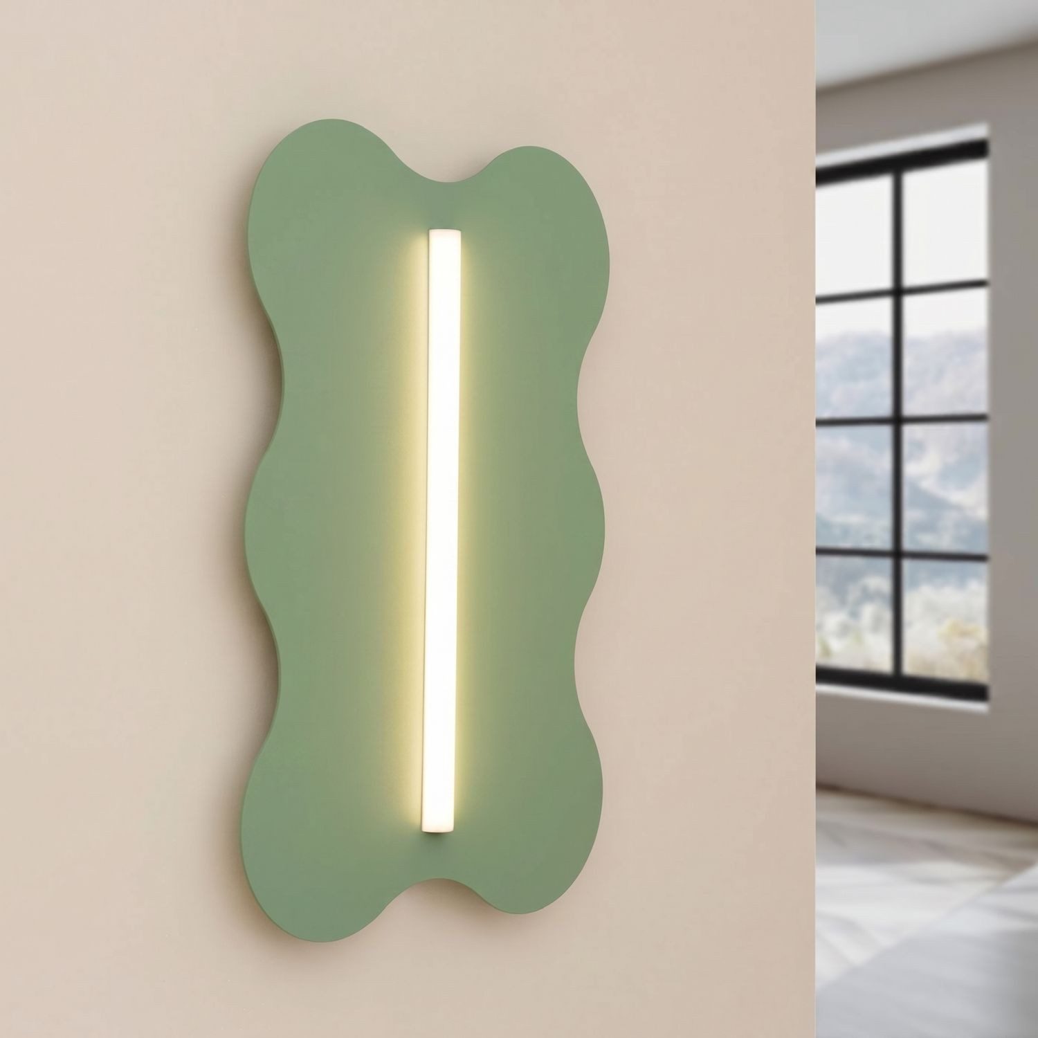 Licht-Erlebnisse Wandleuchte LENZ, ohne Leuchtmittel, Metall 66 cm hoch Salbei Modern