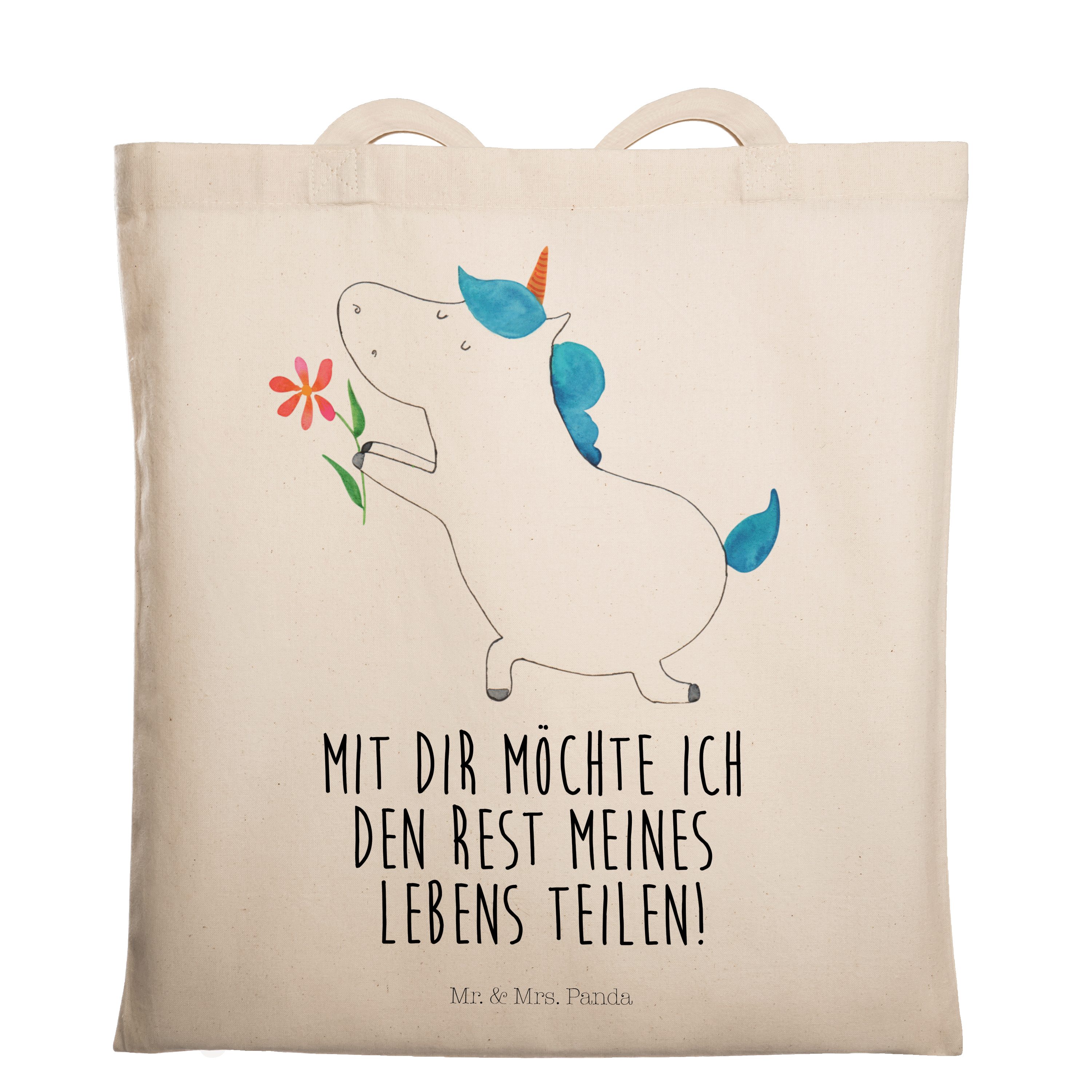 Mr. & Mrs. Panda Tragetasche Einhorn Blume - Transparent - Geschenk, Ehe, Einkaufstasche, Einhörne (1-tlg)