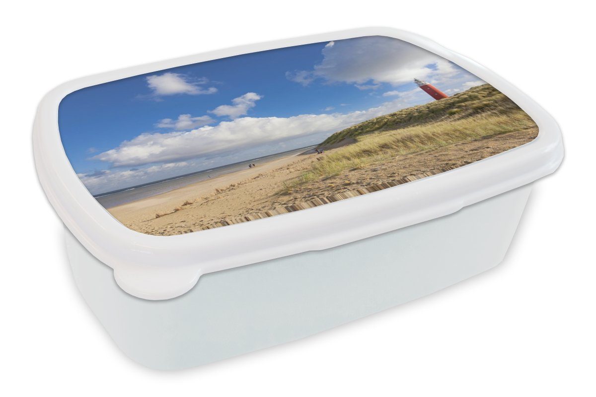 MuchoWow Lunchbox Strand - Natur - Leuchtturm, Kunststoff, (2-tlg), Brotbox für Kinder und Erwachsene, Brotdose, für Jungs und Mädchen weiß