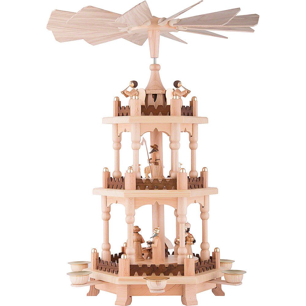 Seiffener Kunsthandwerk Theo Lorenz Weihnachtspyramide 3-stöckige Pyramide Zur Weihnacht (45cm) von Theo Lorenz Kunsthandwerk