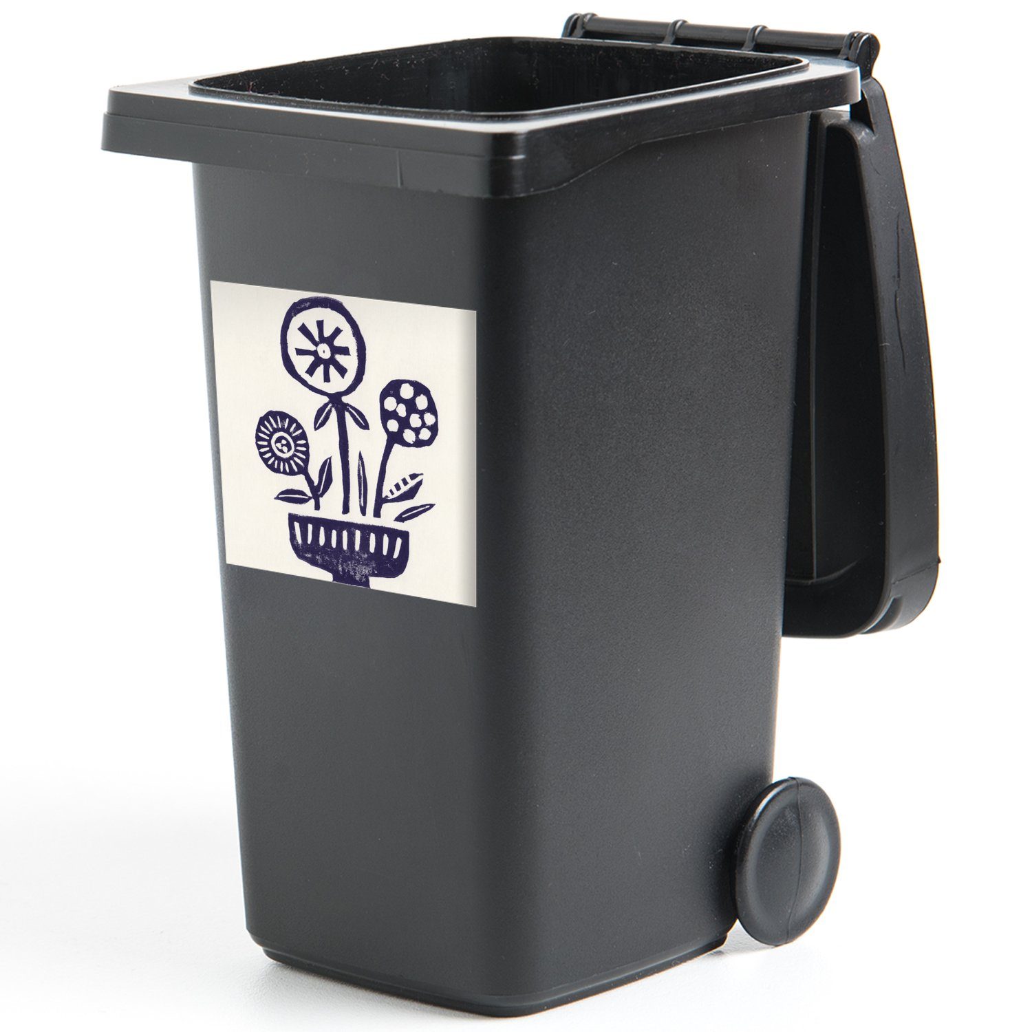 MuchoWow Wandsticker Blumen - Pflanzen - Abstrakt - Mülltonne, Container, Sticker, (1 Mülleimer-aufkleber, St), Abfalbehälter Vase