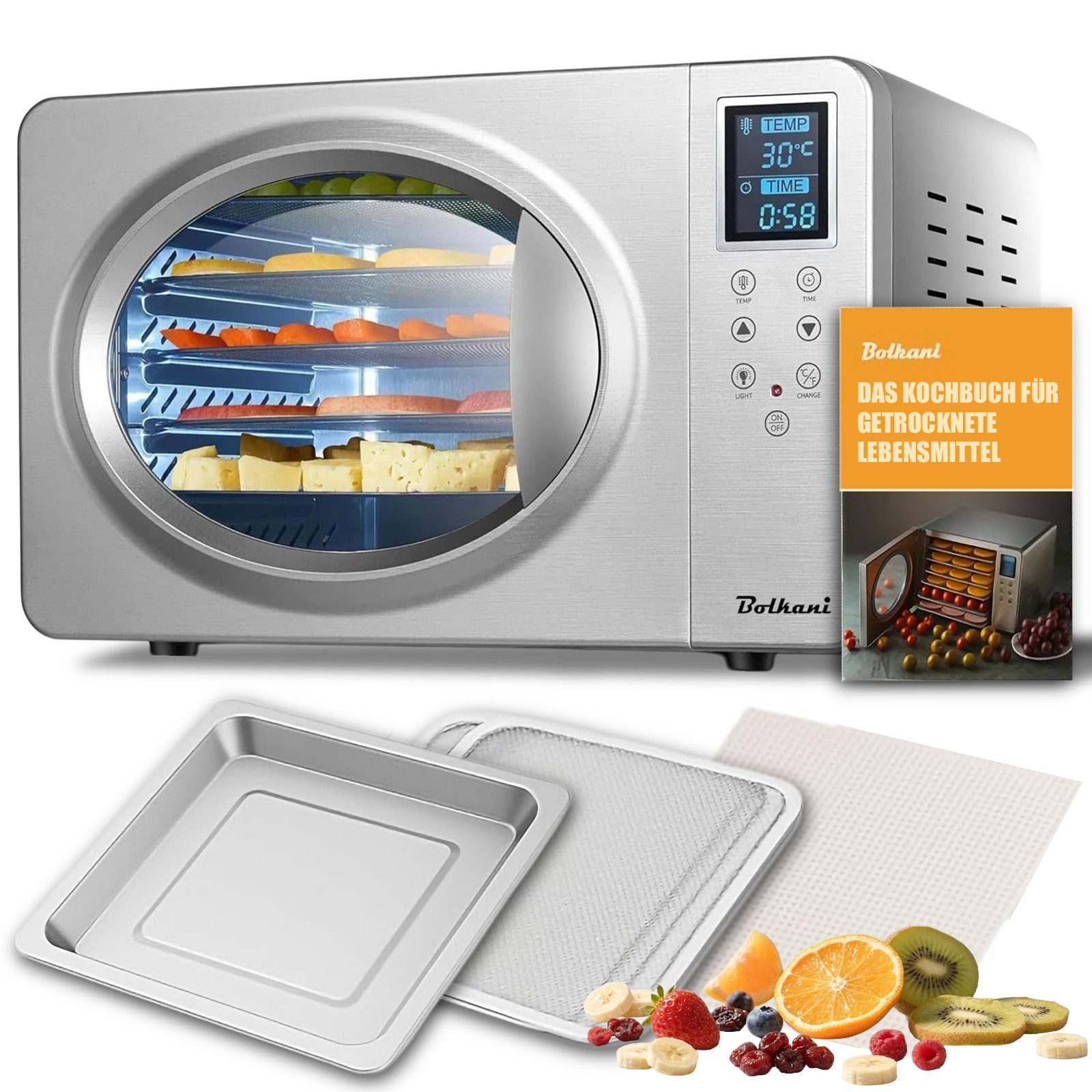 Bolkani Dörrautomat DSC-06B 500 W, 6 Etagen, Temperaturregelung von 20 bis 90 °C mit Timerfunktion