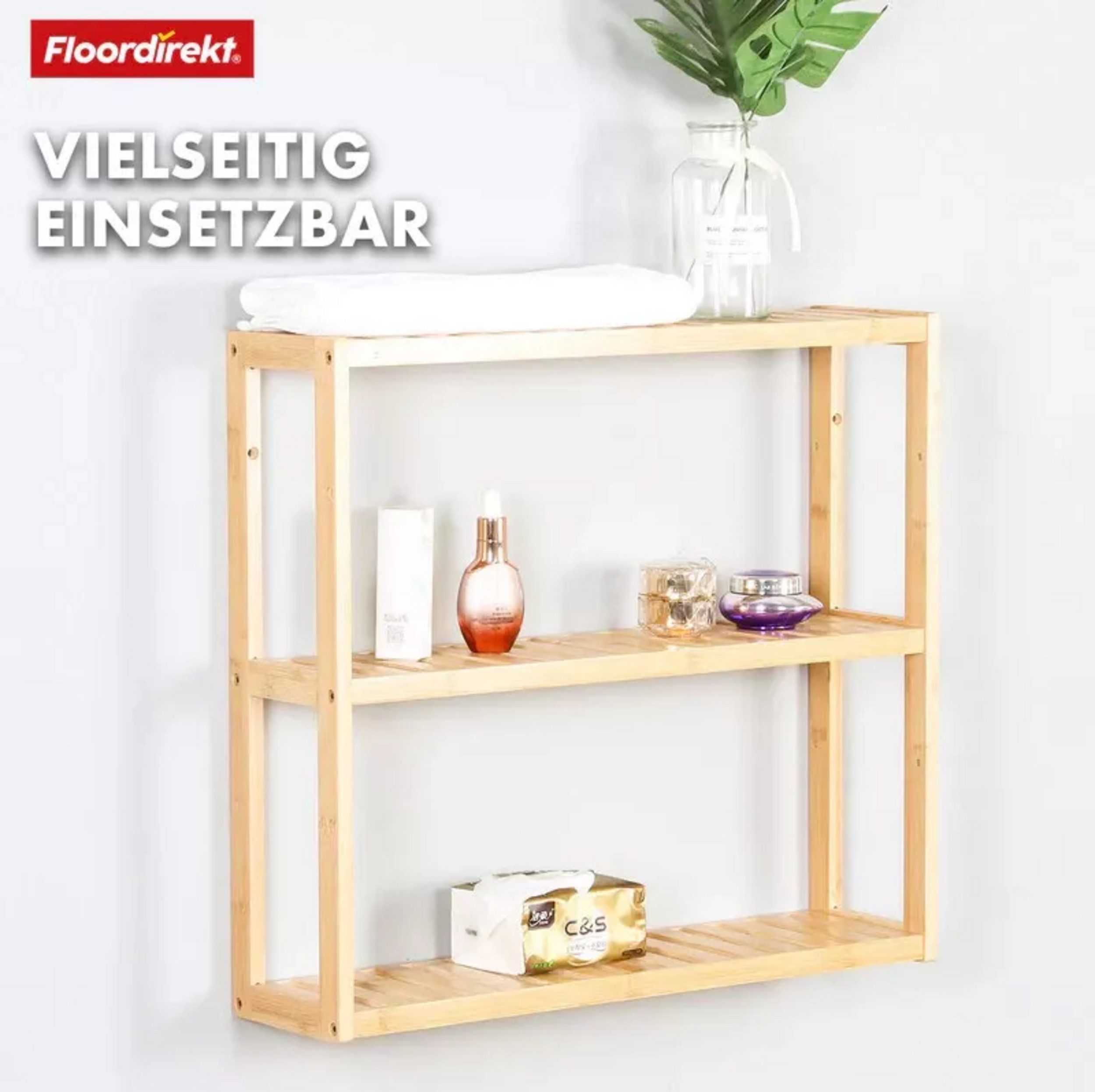 Holz Lichter Wandregal Bambus-Wandregal – Schweberegal für Küche, Bad & Büro, Natürliches Bambusregal – ideal für Gewürze, Bücher oder Dekoration, Robustes Bambusregal im minimalistischen Design