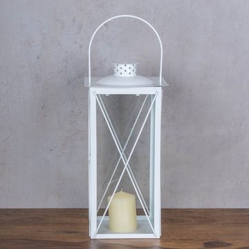 Levandeo® Kerzenlaterne, Laterne H36cm Weiß Metall Kerzenhalter Gartenlaterne Teelichthalter