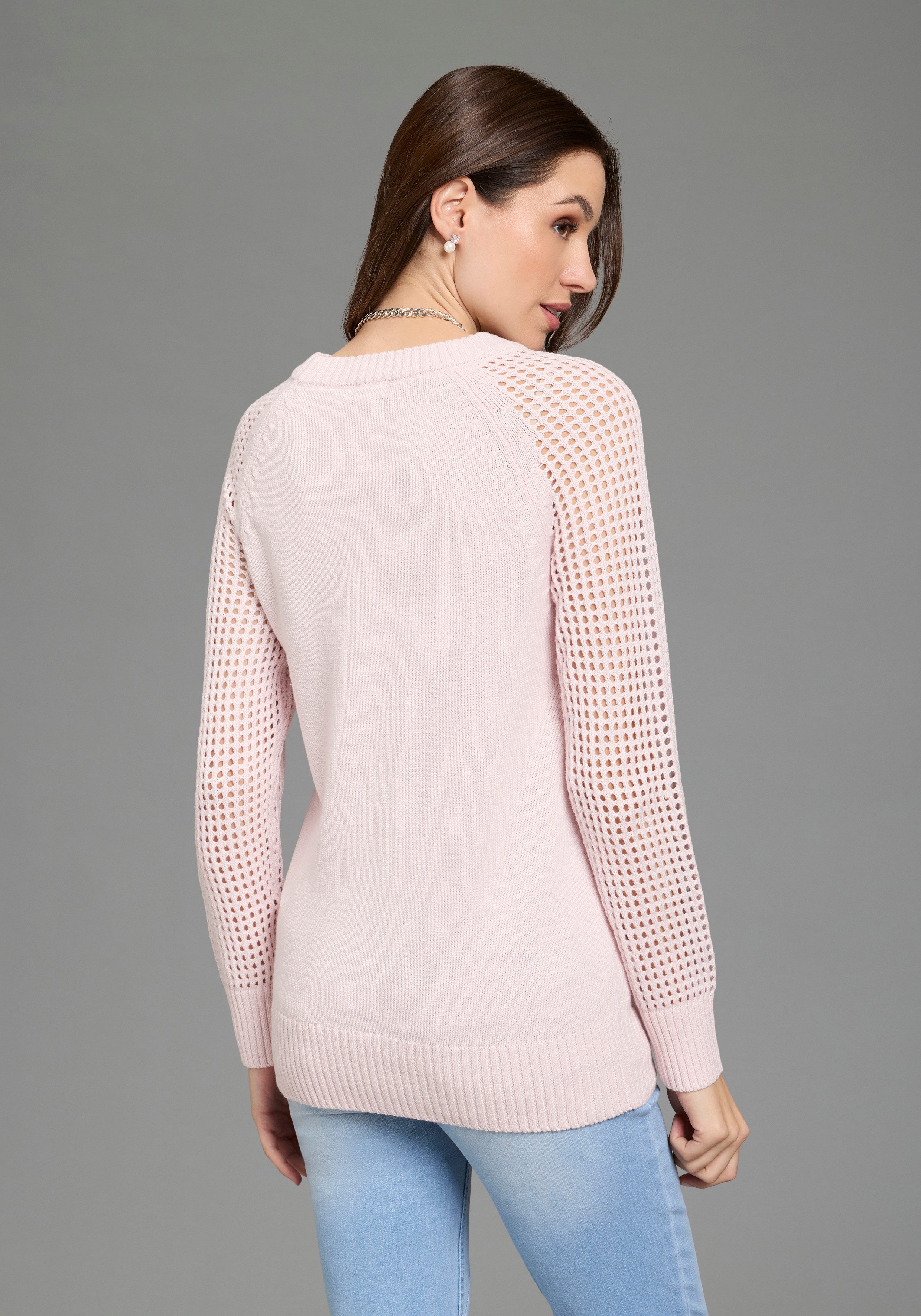 Bruno Banani Strickpullover aus Baumwolle mit Ärmel in Lochstrick