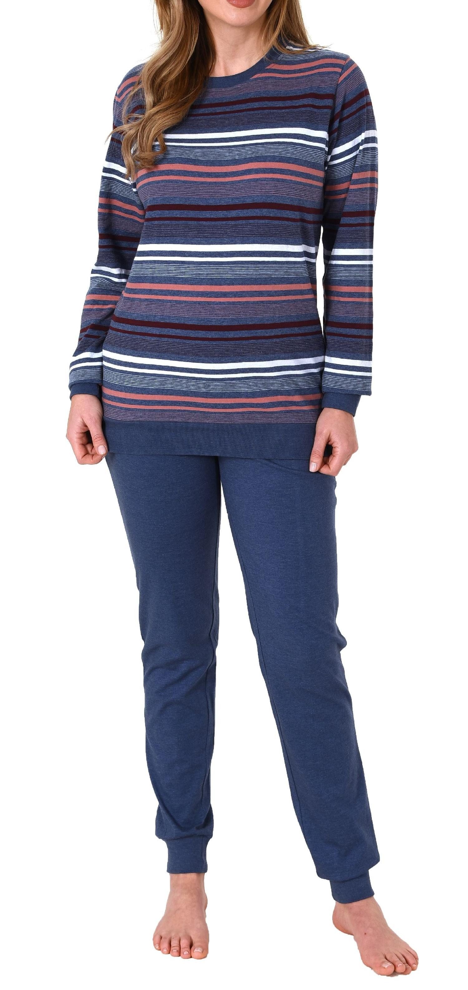 Normann Pyjama Damen Frottee Pyjama mit Bündchen in tollem Streifendesign
