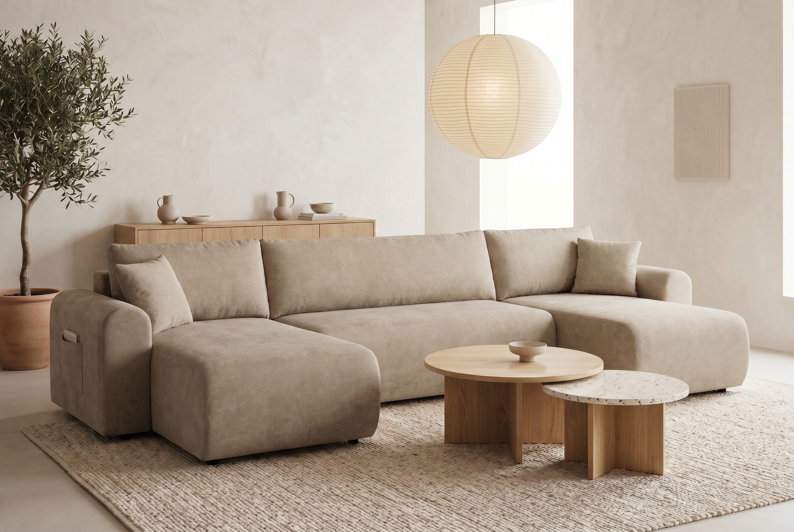 OTTO home Wohnlandschaft JONAA Feinstruktur, U-Form, 311 cm. -OTTO. Verlässliche Qualität, Tonnentaschen-Federkern, Bettkasten, Schlafsofa (133/270)