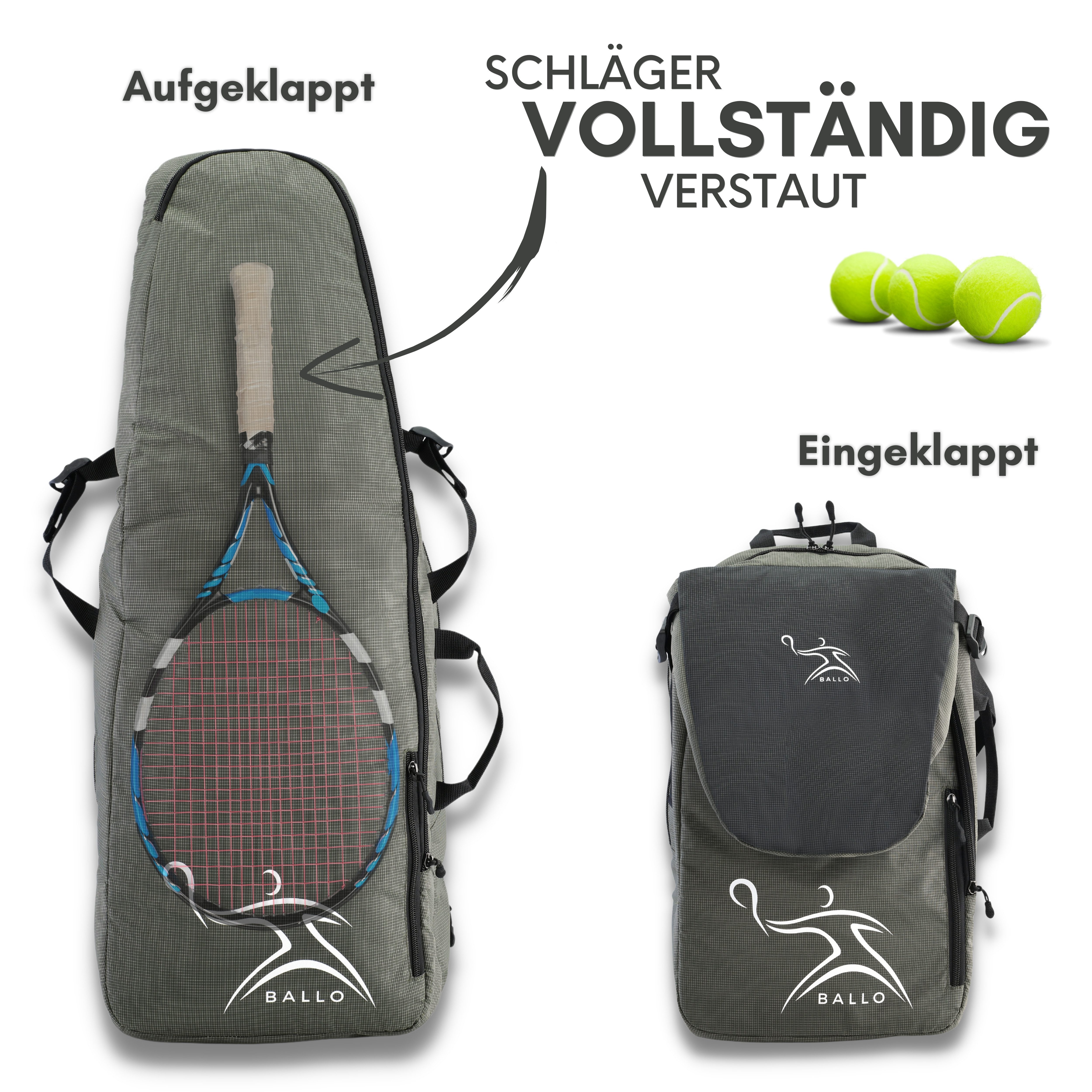 BALLO® Tennisrucksack Tennistasche Schlägertasche Rucksack Tasche Tennis Badmintion, Wasserfest, vollständiges Schlägerfach