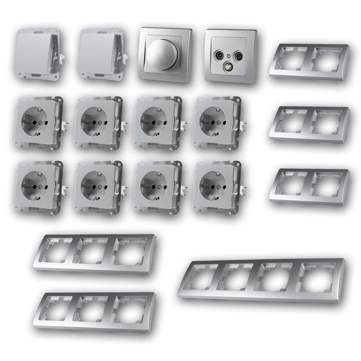 ChiliTec Unterputz-Steckdose DELPHI Set "Wohnlandschaft Dimmer", 20-teilig, sil