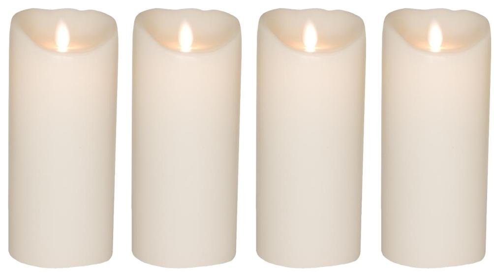 SOMPEX LED-Kerze 4er Set Flame LED Kerzen weiß 18cm (Set, 4-tlg., 4 Kerzen,  Höhe 18cm, Durchmesser 8cm), integrierter Timer, Echtwachs, täuschend  echtes Kerzenlicht, optimales Set für den Adventskranz, Fernbedienung  separat erhältlich