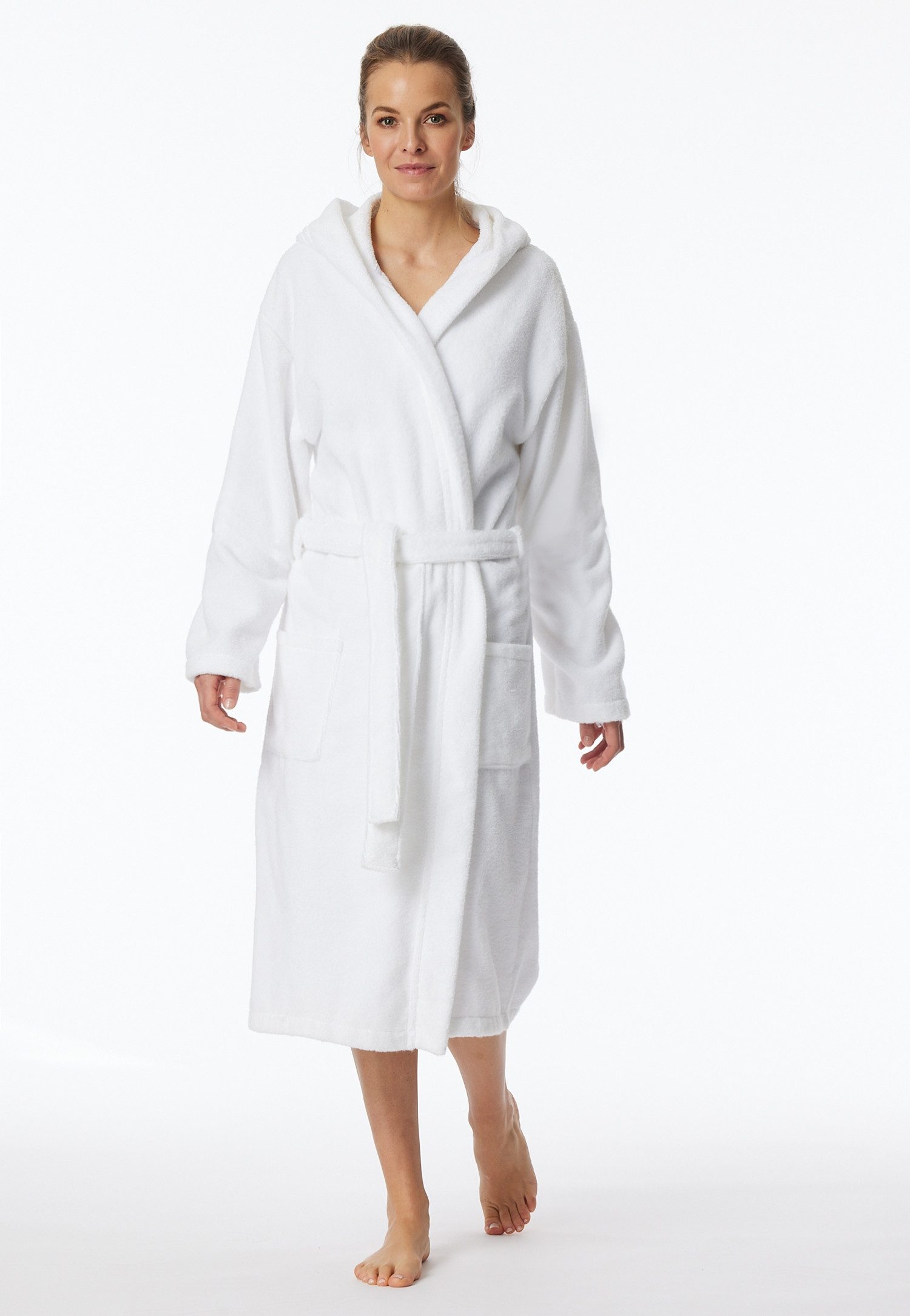 Schiesser Damenbademantel Essentials, Midilänge, Baumwolle, Kapuze, günstig online kaufen