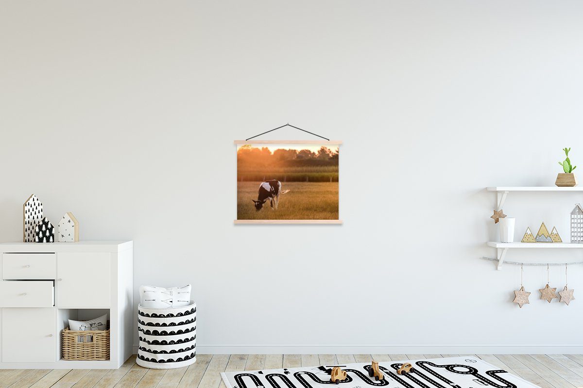 MuchoWow Poster Sonne (1 Wohnzimmer, St), Textilposter Posterleiste, - Bilderleiste, Kuh Tiere, für Magnetisch 