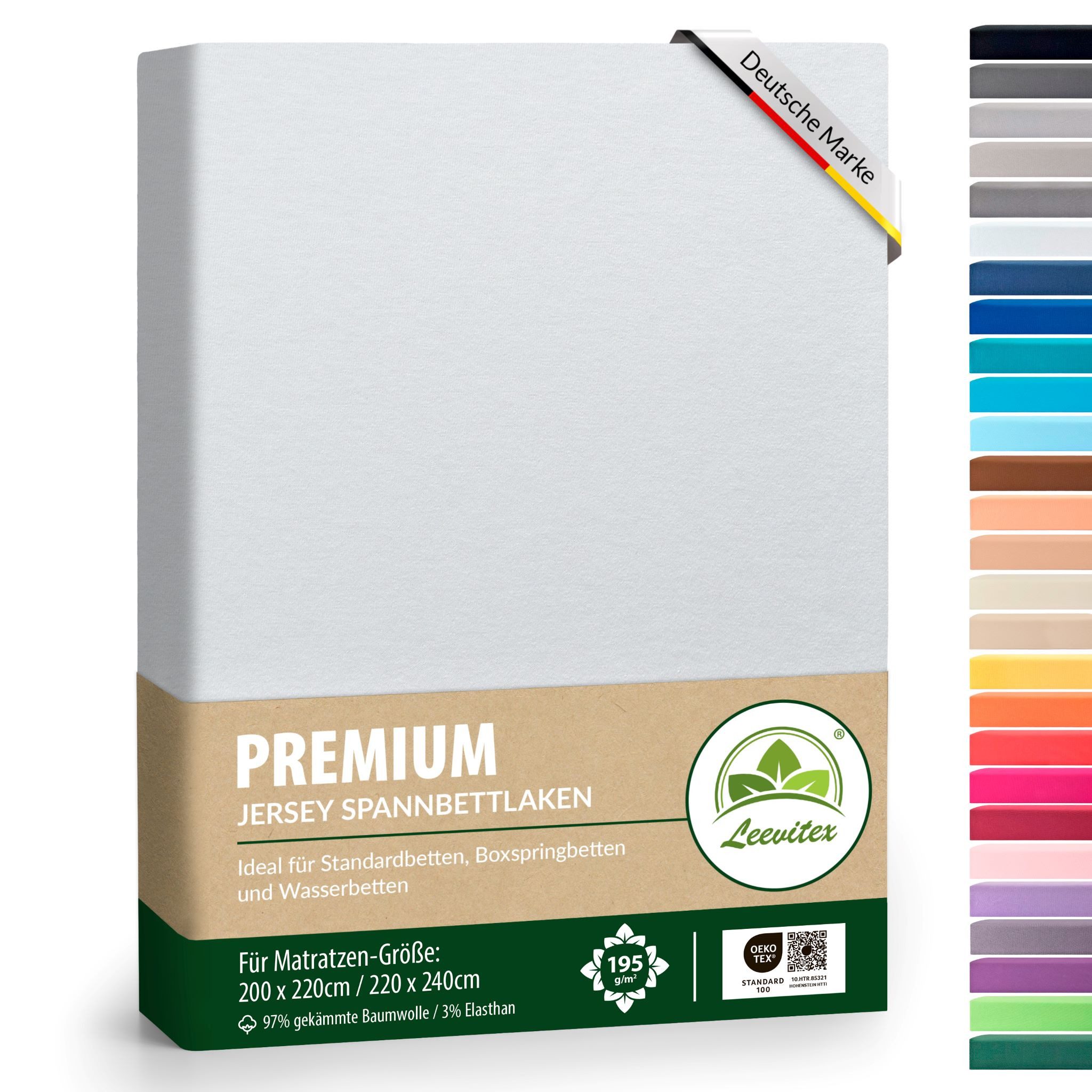 leevitex® Spannbettlaken Premium, verschiedene Größen, Stoffgewicht 195 g/m², 40 cm Steghöhe, Jersey-Elasthan, Gummizug: rundum, (1 Stück), verschiedene Farben, OEKO-TEX® STANDARD 100 zertifiziert