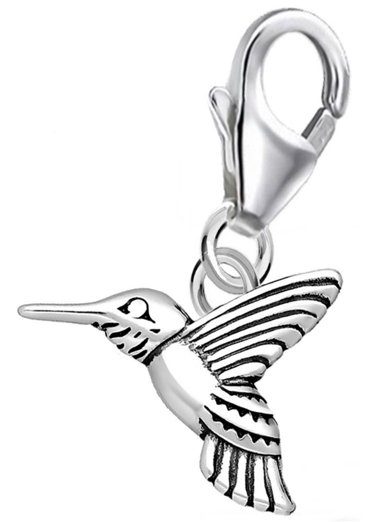 Goldene Hufeisen Charm-Einhänger Kolibri Vogel Charm Anhänger für Bettelarmband aus 925 Silber (1 Stück, inkl. Etui), 925 Sterling Silber mit Zirkonia Silberschmuck für Armband Damen