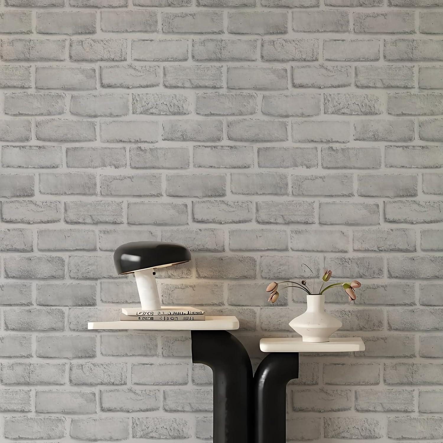 LuxusKollektion Vinyltapete Tapete Ziegelstein Selbstklebend Kontaktpapier 0.4W x 10L m Weiß Grau