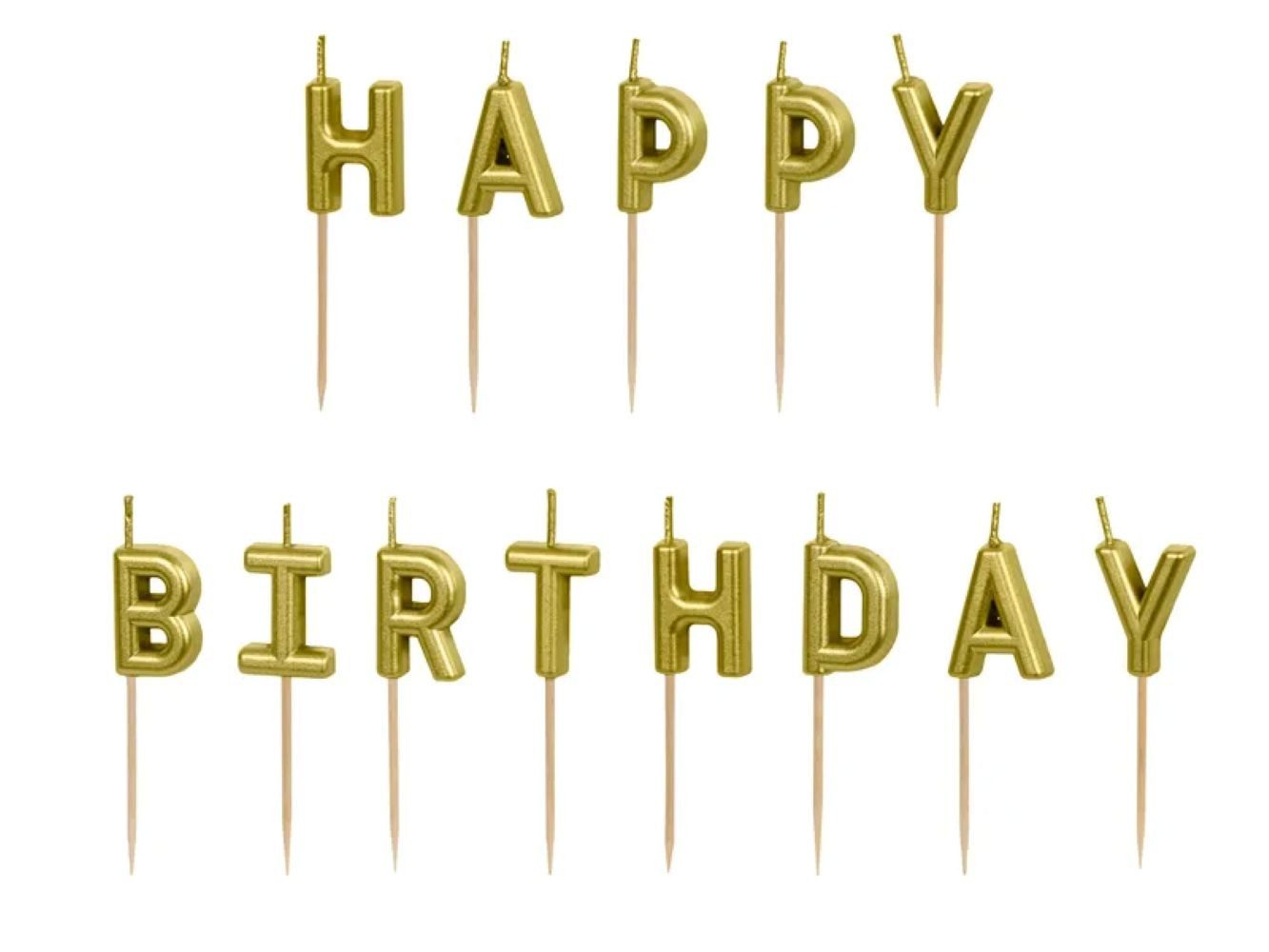 partydeco Geburtstagskerze Geburtstagskerzen 'Happy Birthday' 2,5 cm, Gold