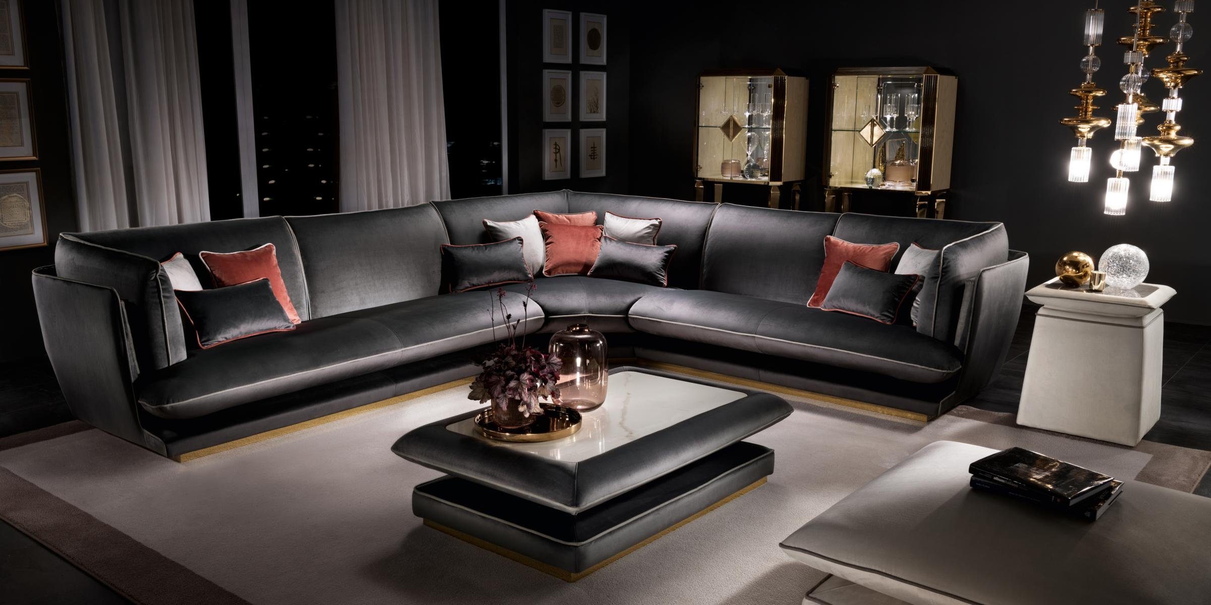 JVmoebel Ecksofa Schwarzes Sofa Luxus Wohnlandschaft in L-Form Made Europe Arredoclassic, Couch