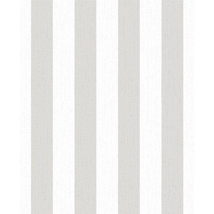 Boutique Vliestapete Streifen Metallic Streifen (1 St) Weiß/Silber - 10m x 52cm