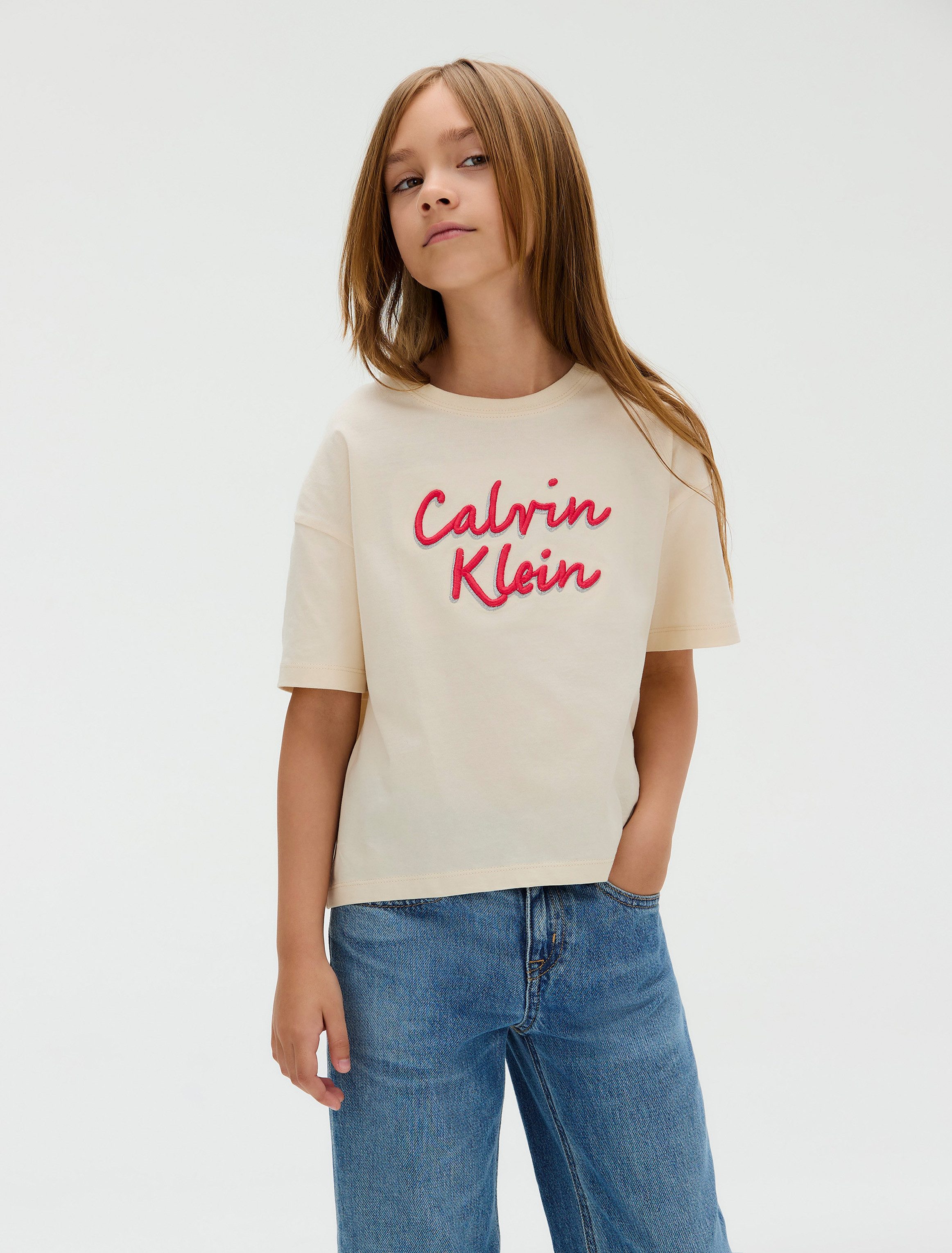 Calvin Klein Jeans T-Shirt BOXY TEE METALLIC LOGO TECH für Kinder bis 16 Jahre, große Stickerei