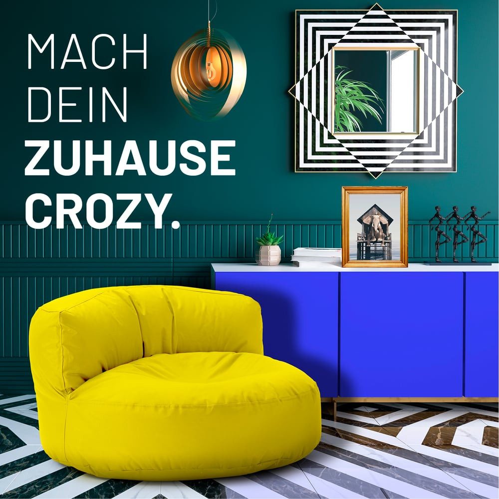 Lumaland Sitzsack Round Sofa Sitzkissen Bean Bag Couch Lounge, inkl. Rückenlehne In-& Outdoor 90x90x50cm