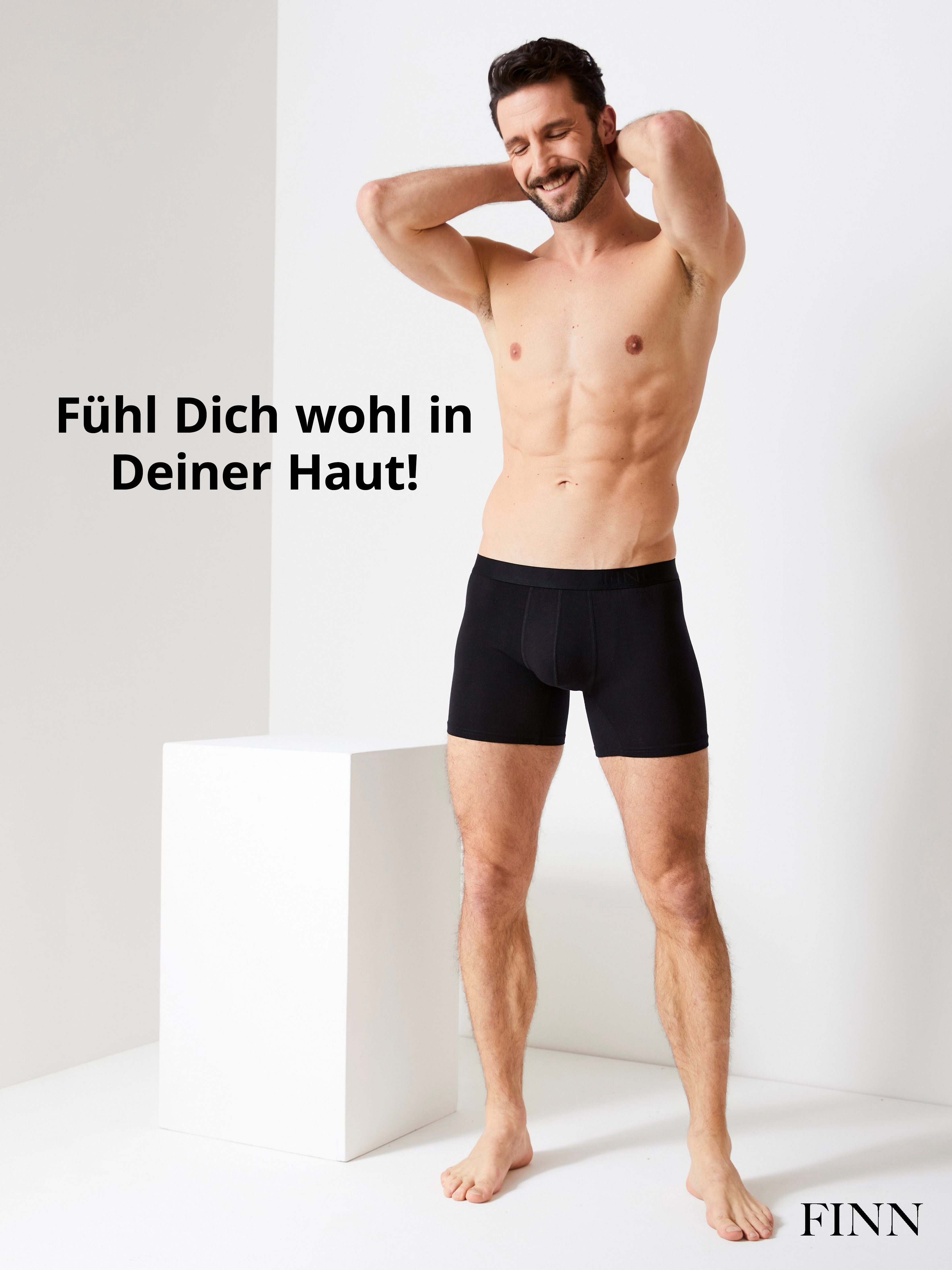 FINN Design Boxershorts 3er Pack Bund Herren Prägung Schwarz Stoff, Boxershorts mit feiner weicher Micro-Modal extra