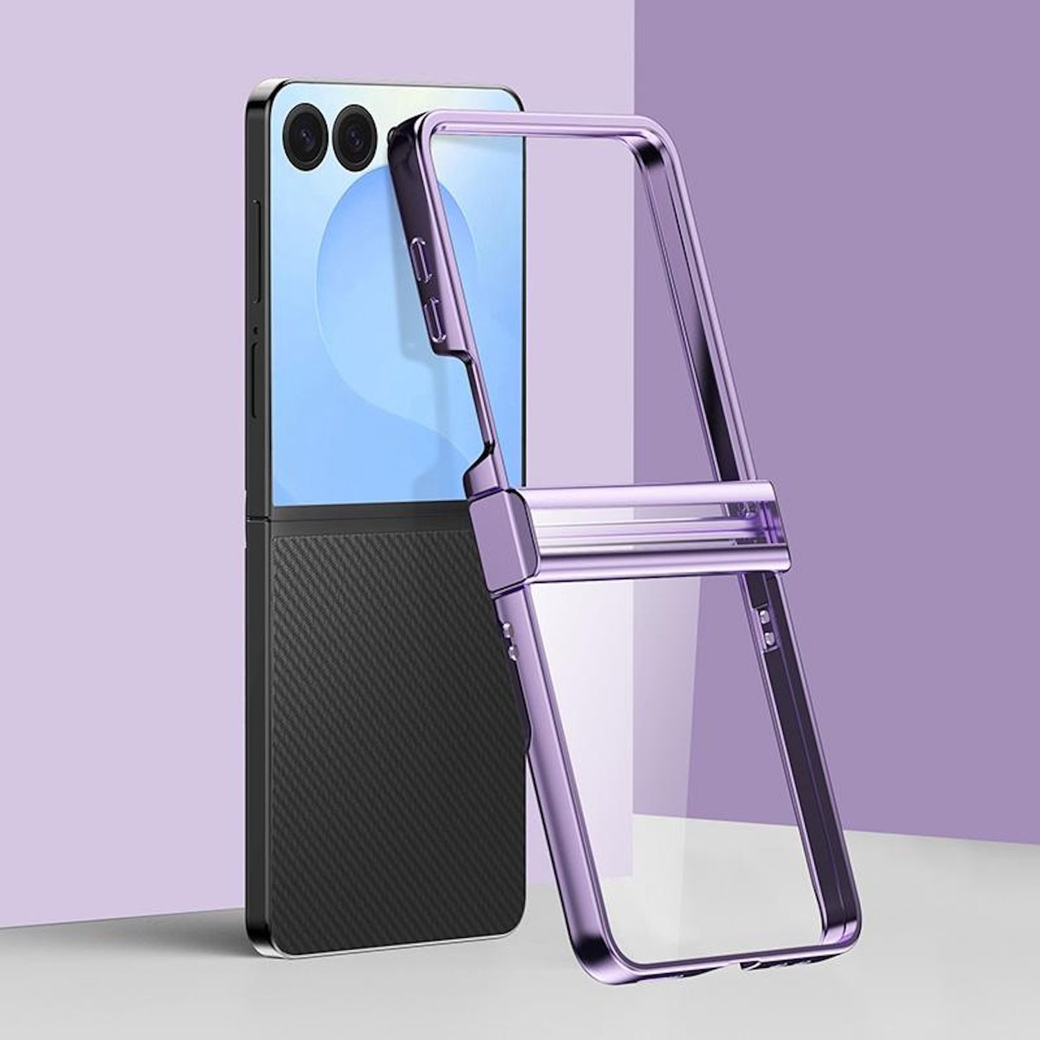 Wigento Handyhülle Für Samsung Galaxy Z Flip7 6D Electroplated Kunststoff Hülle Lila, Dreiteilige Electroplating PC Hülle mit Stoßschutz