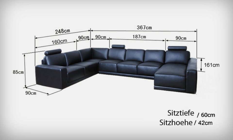 U-Form Wohnlandschaft Modern Ecksofa, Design Ecksofa Sofa Couch Ledersofa JVmoebel