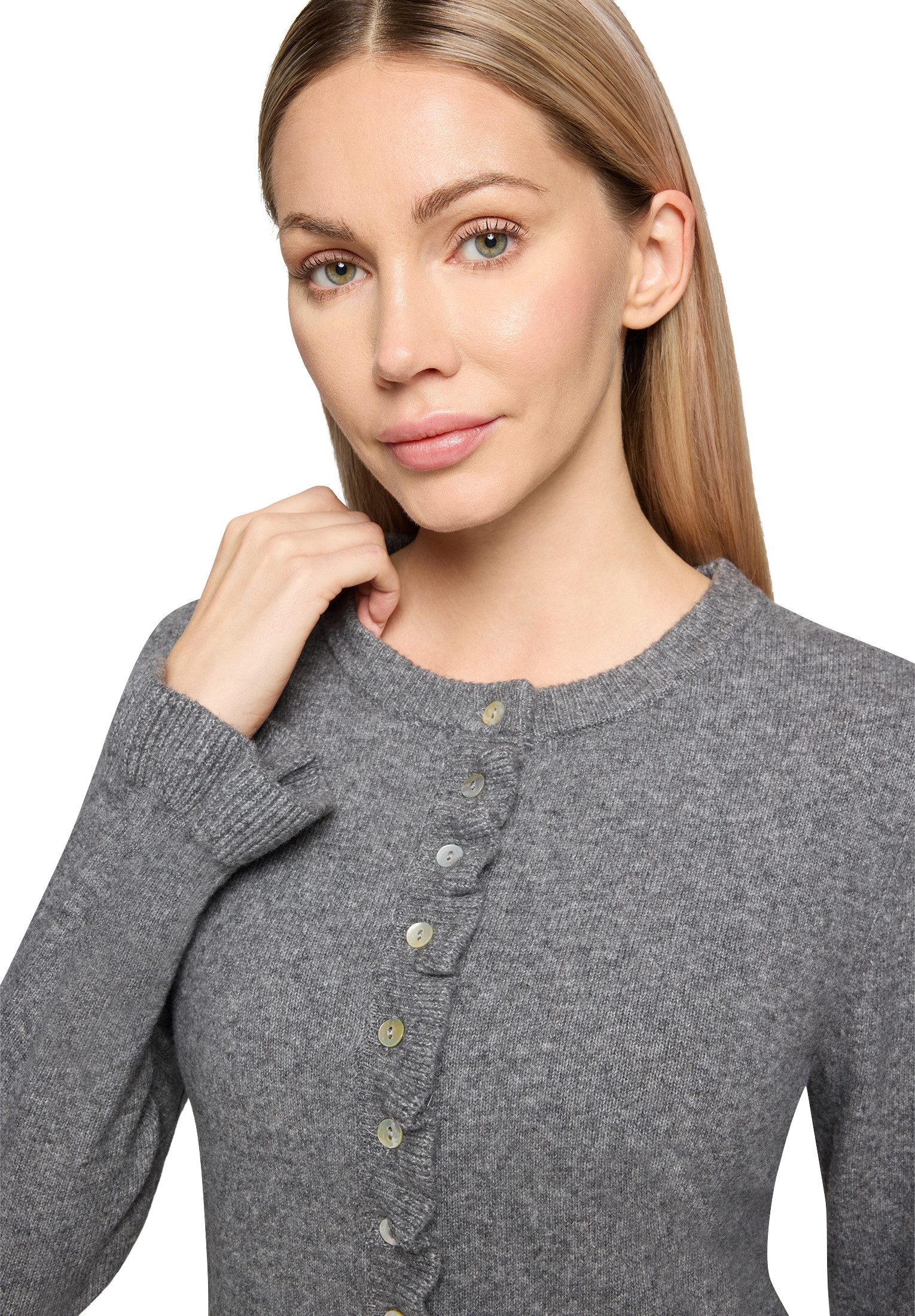 Cartoon Strickjacke Damen mit Rüschen (1-tlg)