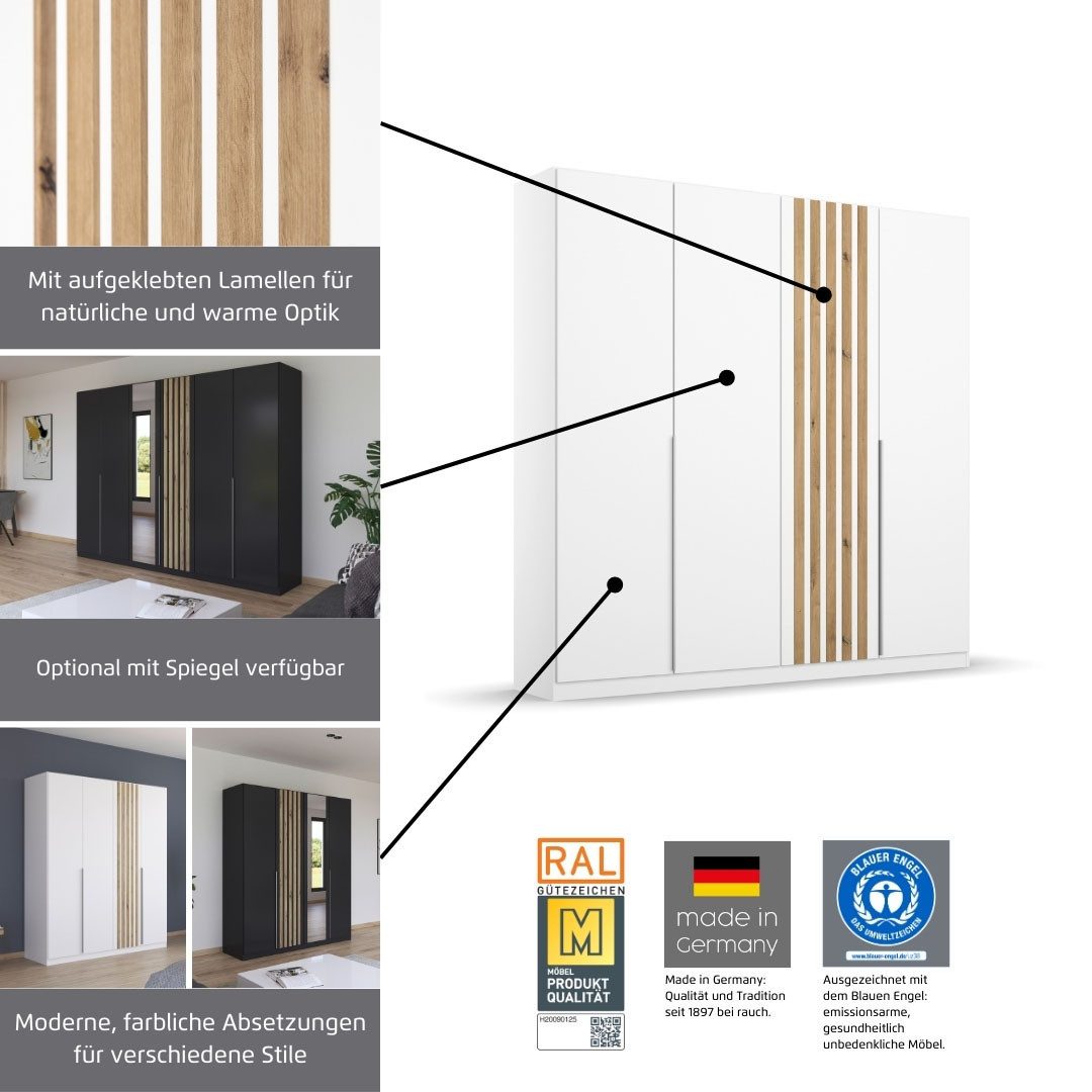rauch Drehtürenschrank Kleiderschrank Schrank Garderobe Breiten 181/226/271 cm LAMELLA (3 verschiedene Ausstattungen BASIC/CLASSIC/PREMIUM (inkl. SOFT-CLOSE) el – Bild 5 von 5