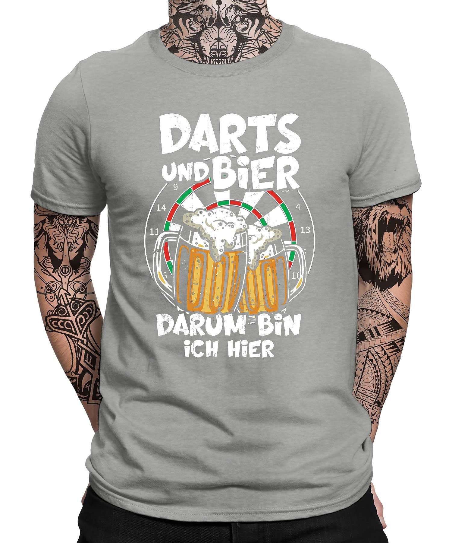 Quattro Formatee Kurzarmshirt Darts und Bier - Dart Dartscheibe Dartpfeil Dartspieler Herren T-Shirt (1-tlg) Heather Grau