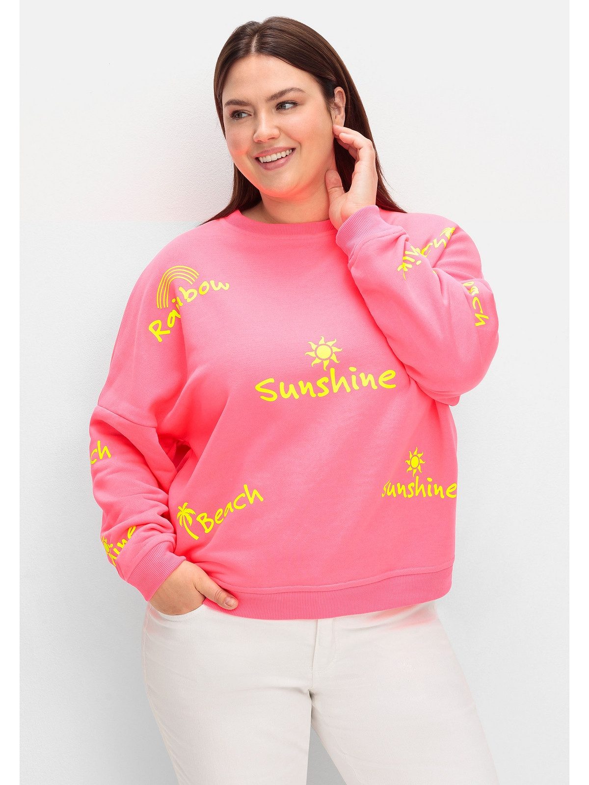 Sheego Sweatshirt Große Größen aus Baumwolle, mit Neon-Print