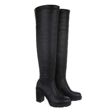 Ital-Design Damen Party & Clubwear Overkneestiefel Blockabsatz High-Heel Stiefel in Schwarz