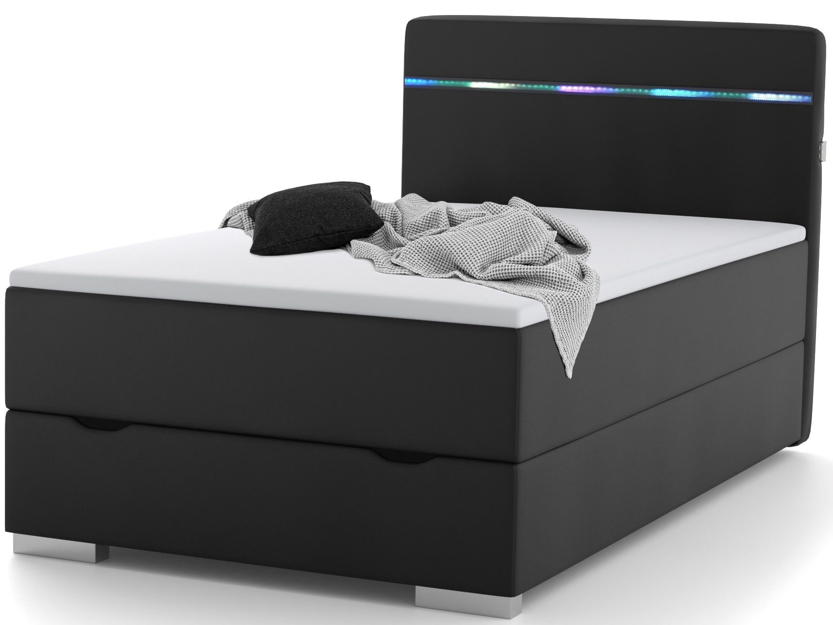 wonello Boxbett Monza 2, inkl. LED-Beleuchtung, Bettkasten, USB A+C Anschluss und Topper