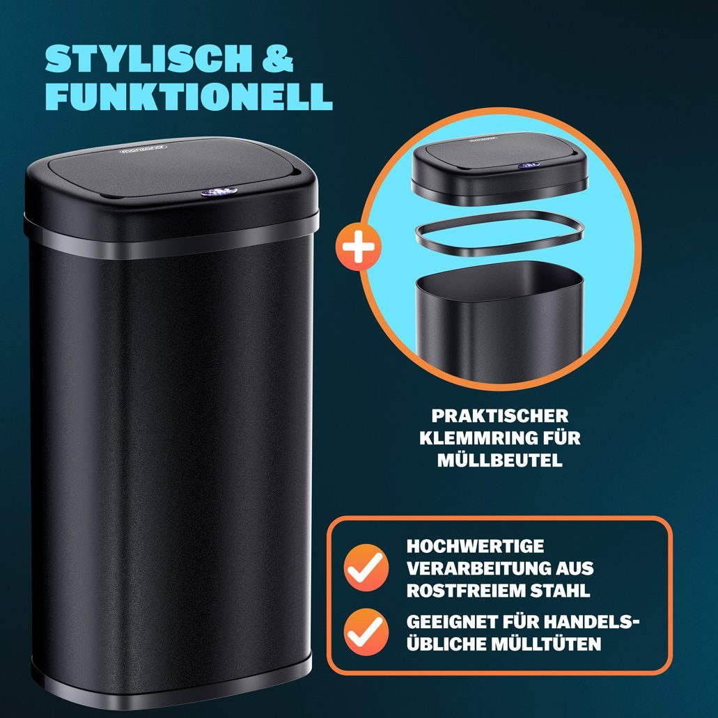 monzana Mülleimer, 58 L Automatik Sensor Mülleimer LED Display Müllbehälter berührungslos