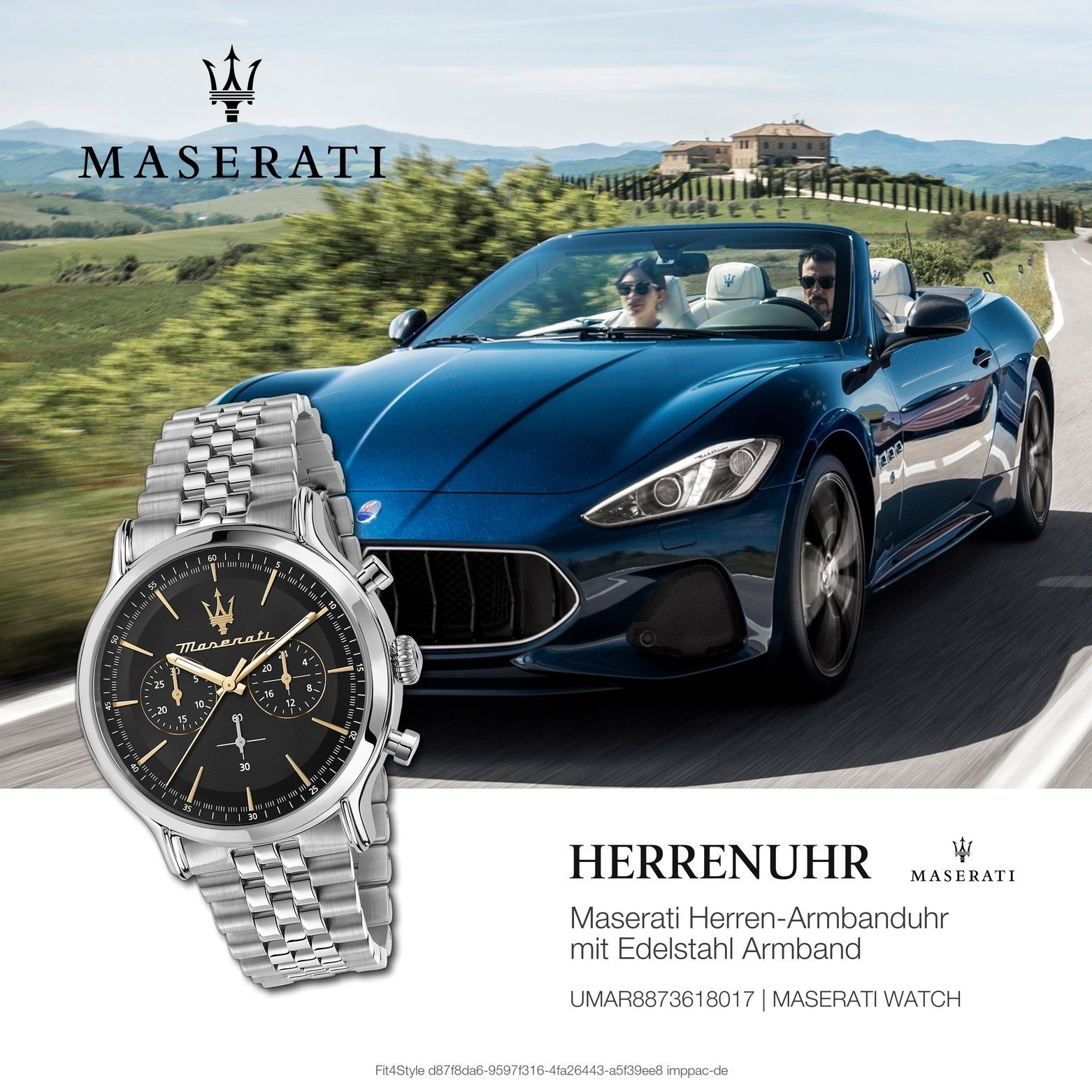 MASERATI Quarzuhr Maserati Herren Uhr Chronograph, (Chronograph), Herrenuhr rund, groß (ca. 42mm) Edelstahlarmband, Made-In Italy