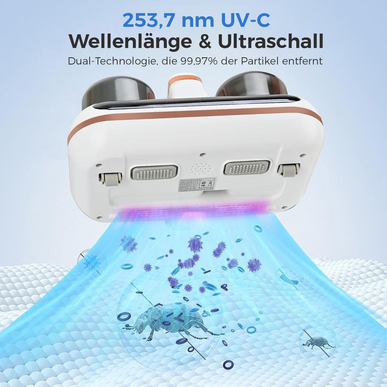 AKKEE Matratzenreinigungsgerät Milbensauger für Matratzen, Milbenstaubsauger mit UV-C Licht, 100 W