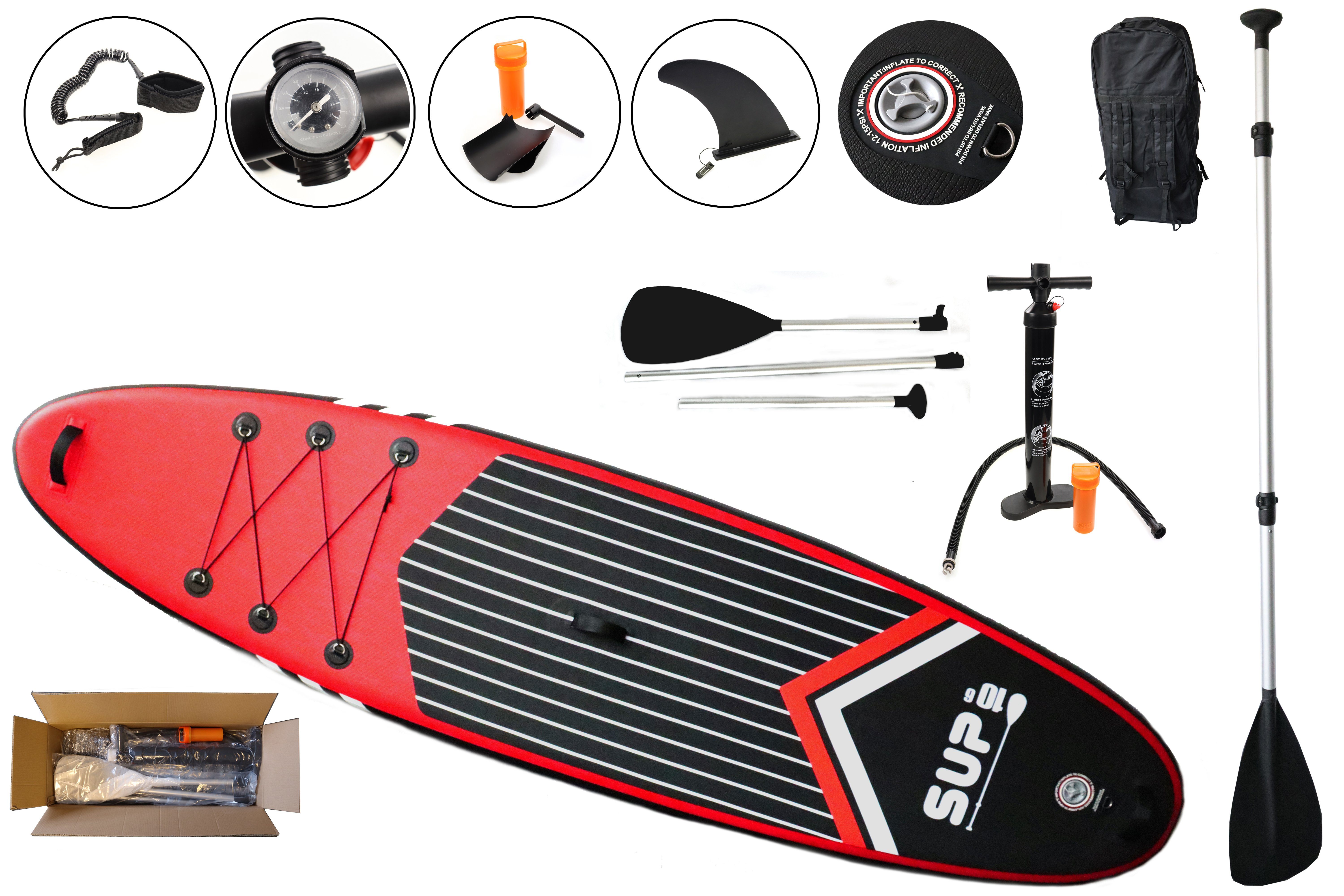 ELLUG SUP-Board Stand Up Paddle Board Set, SUP, belastbar bis 140kg, 320 * 81 * 15cm inkl. Paddel, Handpumpe, Rucksack, Sicherungsschlaufe, Reparaturset, Repairkit, Rucksack, Paddel, Handpumpe